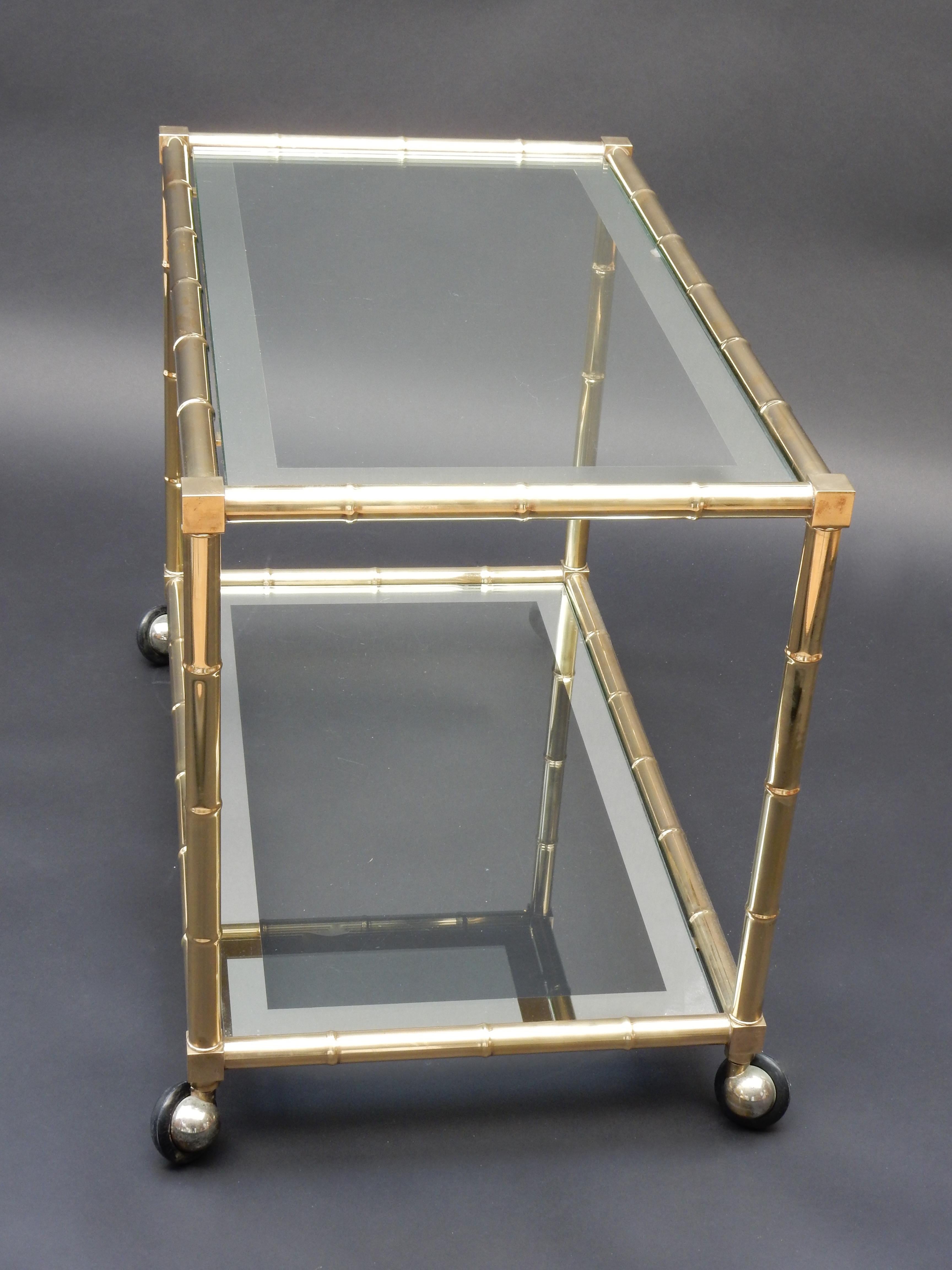 Late 20th Century Faux Bamboo Brass Bar Cart