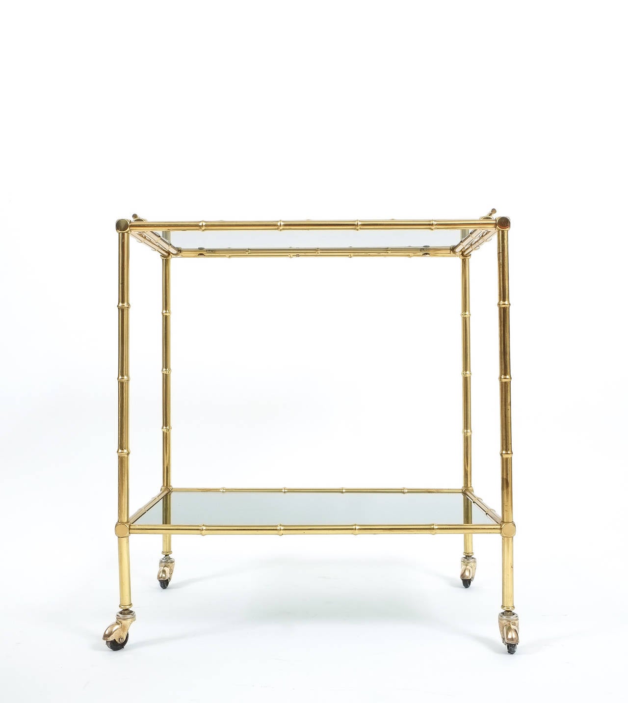 Mid-20th Century Faux Bamboo Brass Bar Cart with Removable Glass Tray