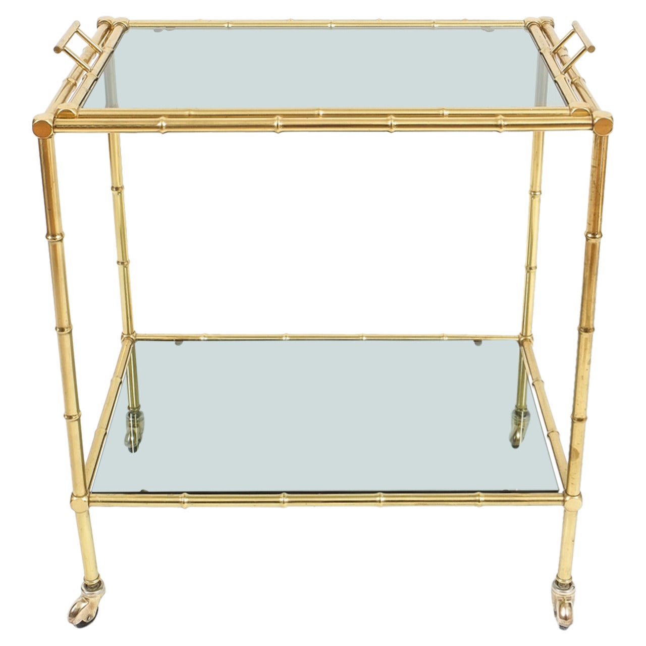 Faux Bamboo Brass Bar Cart with Removable Glass Tray 1