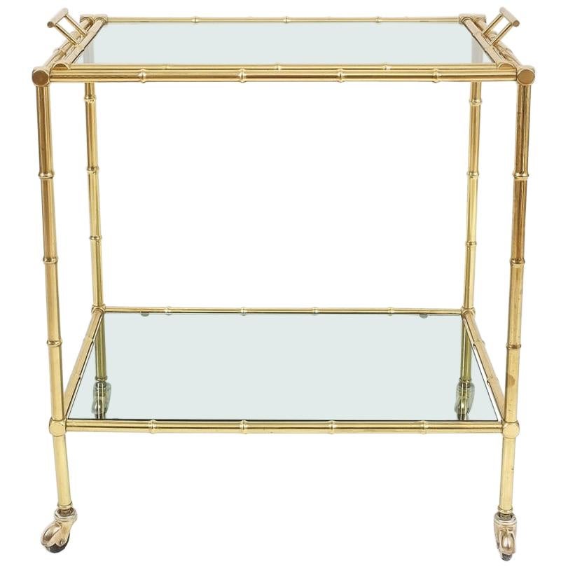 Faux Bamboo Brass Bar Cart with Removable Glass Tray