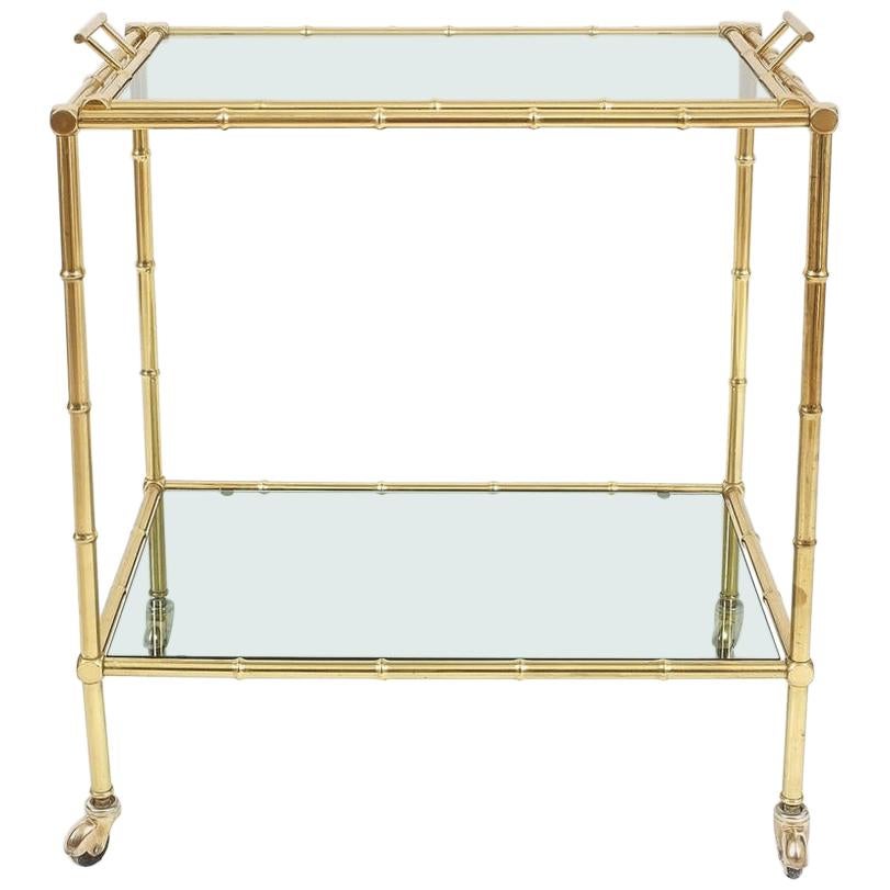 Faux Bamboo Brass Bar Cart with Removable Glass Tray at 1stDibs