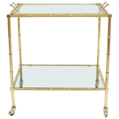 Faux Bamboo Brass Bar Cart with Removable Glass Tray