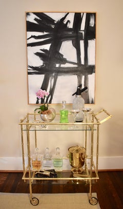 Faux Bamboo Brass Bar or Tea Cart in the Style of Baguès