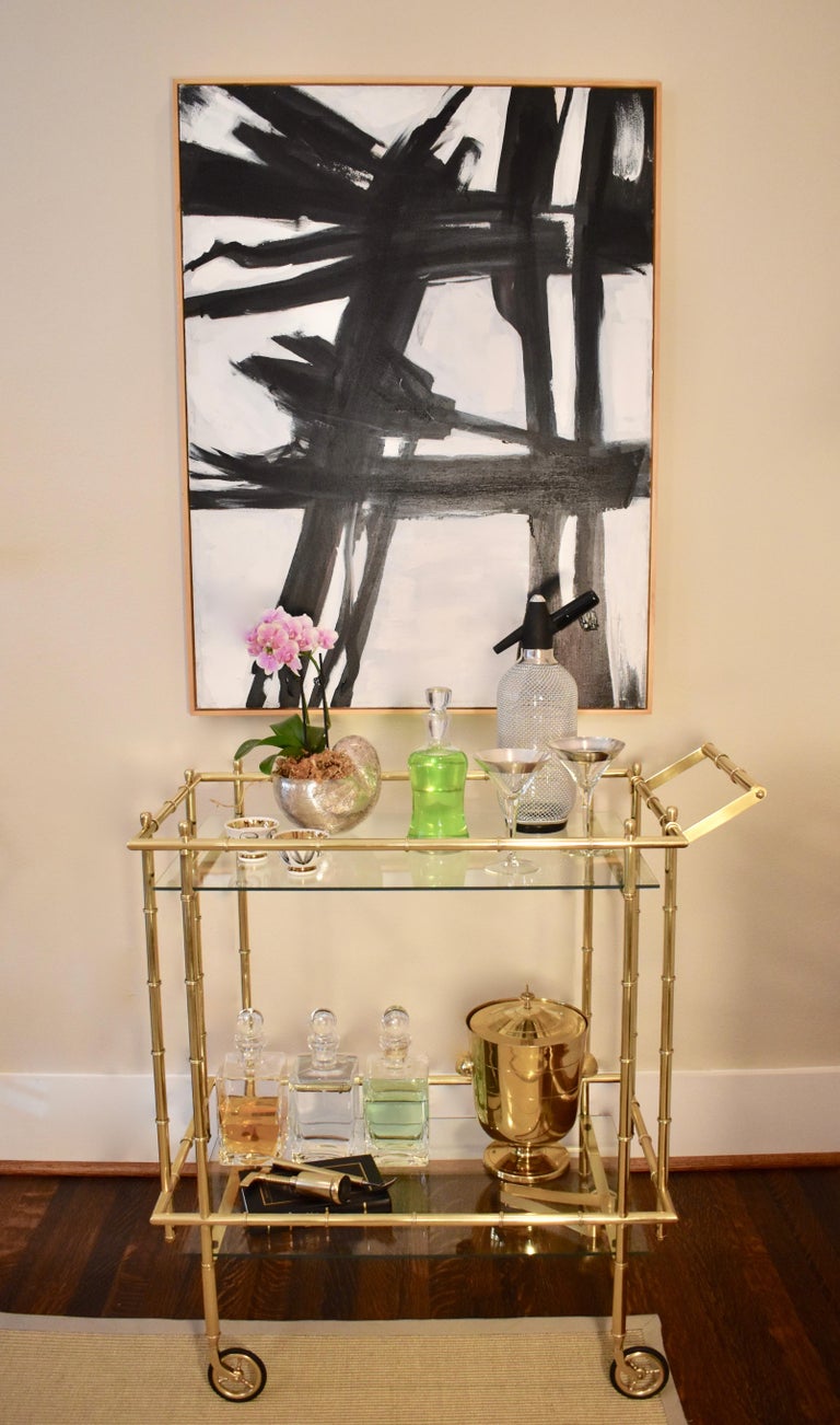 Faux Bamboo Brass Bar Or Tea Cart In The Style Of Bagues For Sale