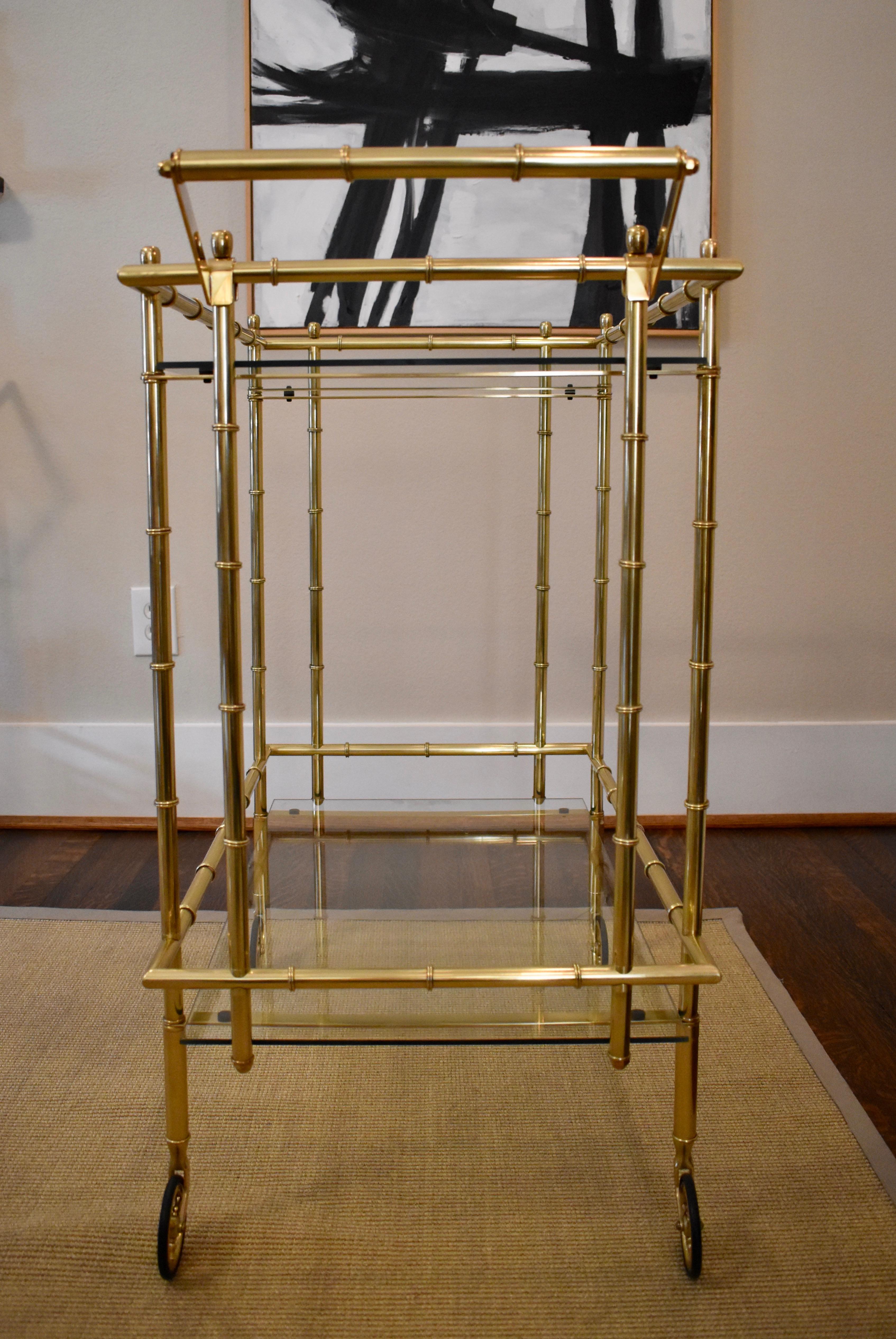 Faux Bamboo Brass Bar or Tea Cart in the Style of Baguès For Sale 1