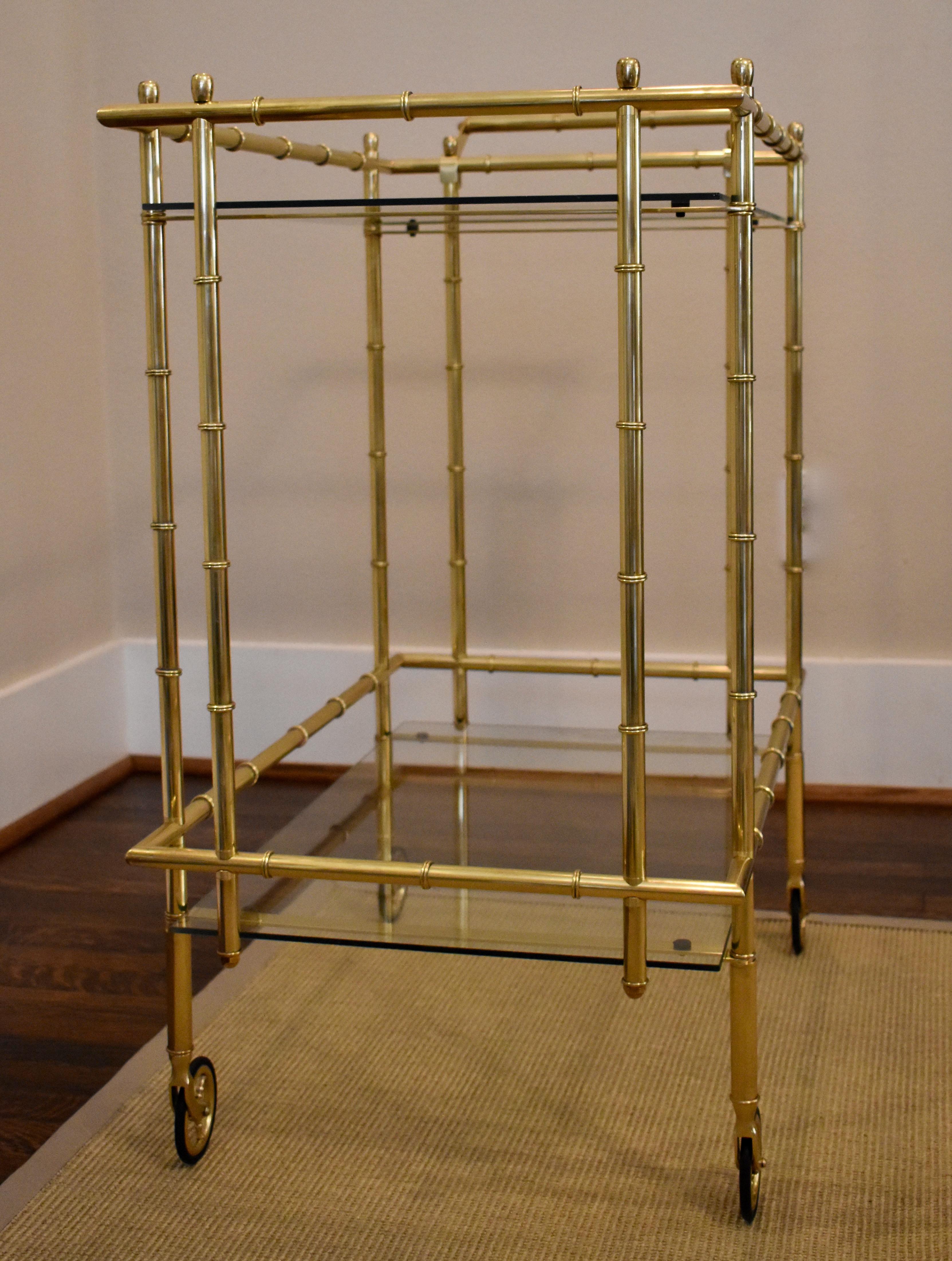 Faux Bamboo Brass Bar or Tea Cart in the Style of Baguès For Sale 2