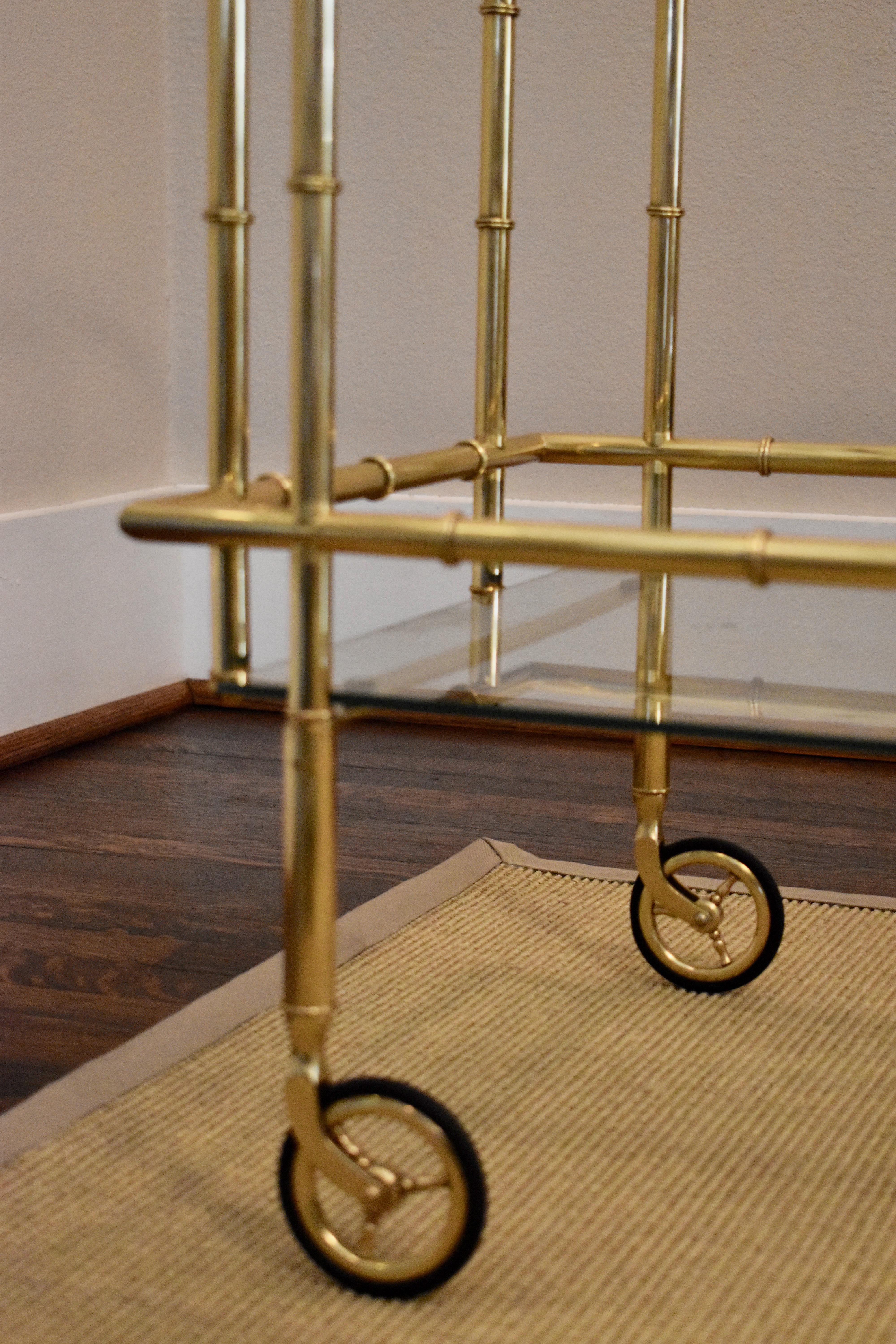 Faux Bamboo Brass Bar or Tea Cart in the Style of Baguès For Sale 3