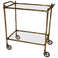 Faux Bamboo Brass Bar or Tea Cart in the Style of Baguès