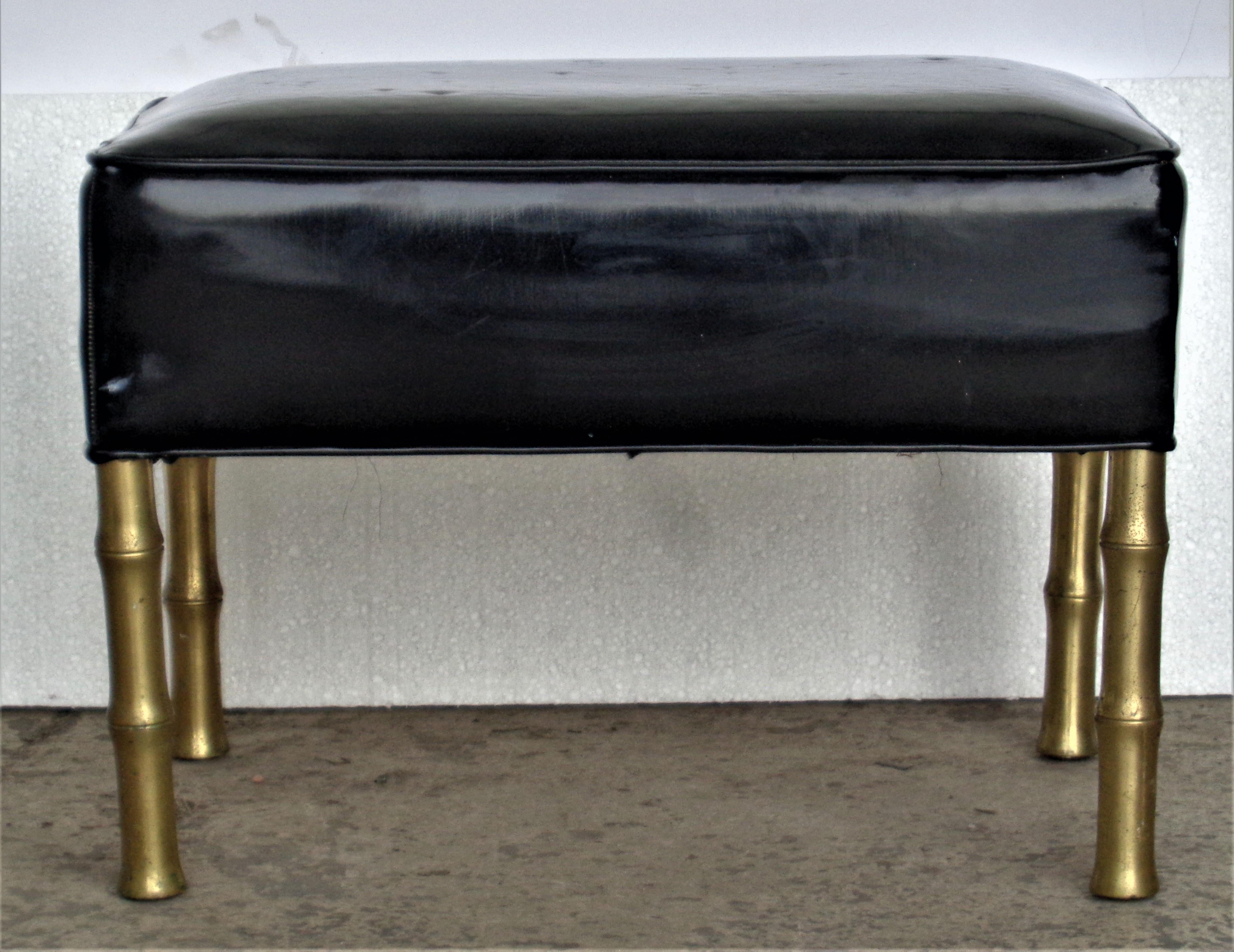 Hollywood Regency Faux Bamboo Brass Bronze Stool Ottoman, Circa 1960 For Sale