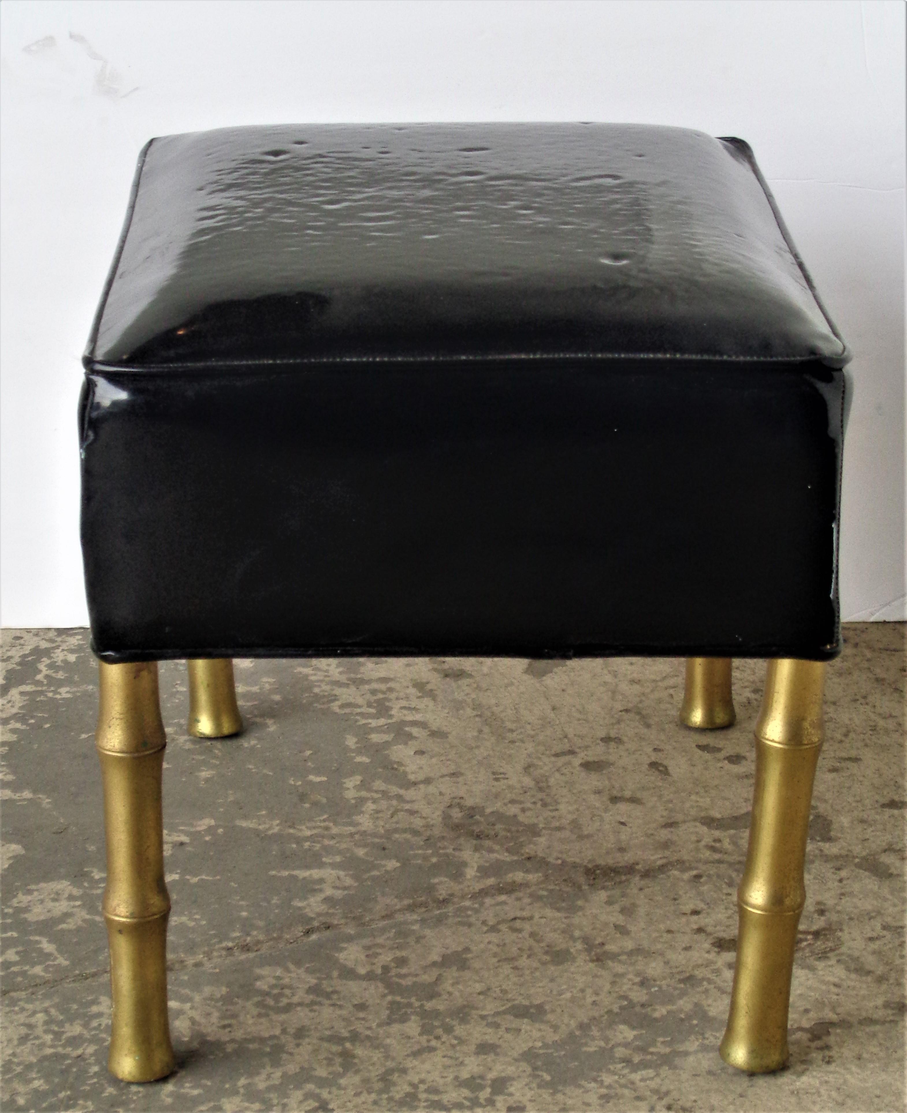 Unknown Faux Bamboo Brass Bronze Stool Ottoman, Circa 1960 For Sale