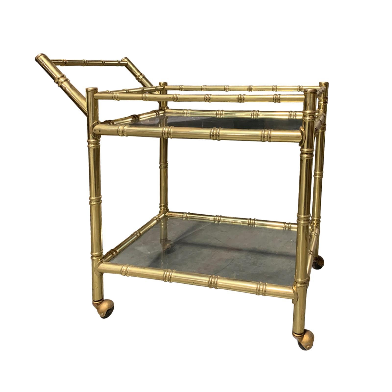 20th Century Faux Bamboo Brass Cart Attributed to Maison Baguès In Good Condition In Atlanta, GA