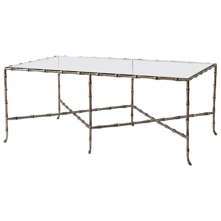 Faux Bamboo Brass Cocktail Table For Sale at 1stDibs