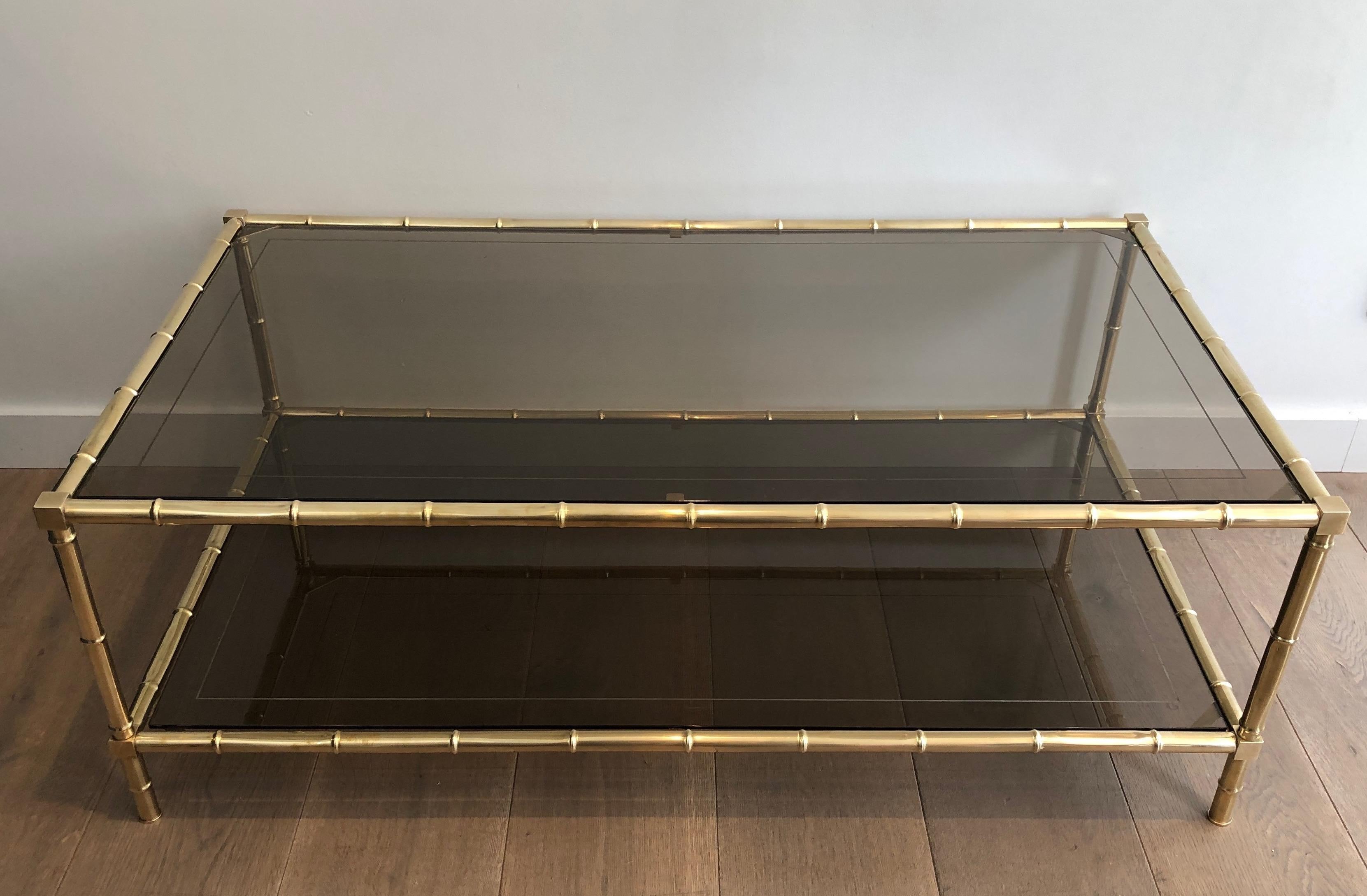 Faux-Bamboo Brass Coffee Table Attributed to Jacques Adnet, French, circa 1970 4