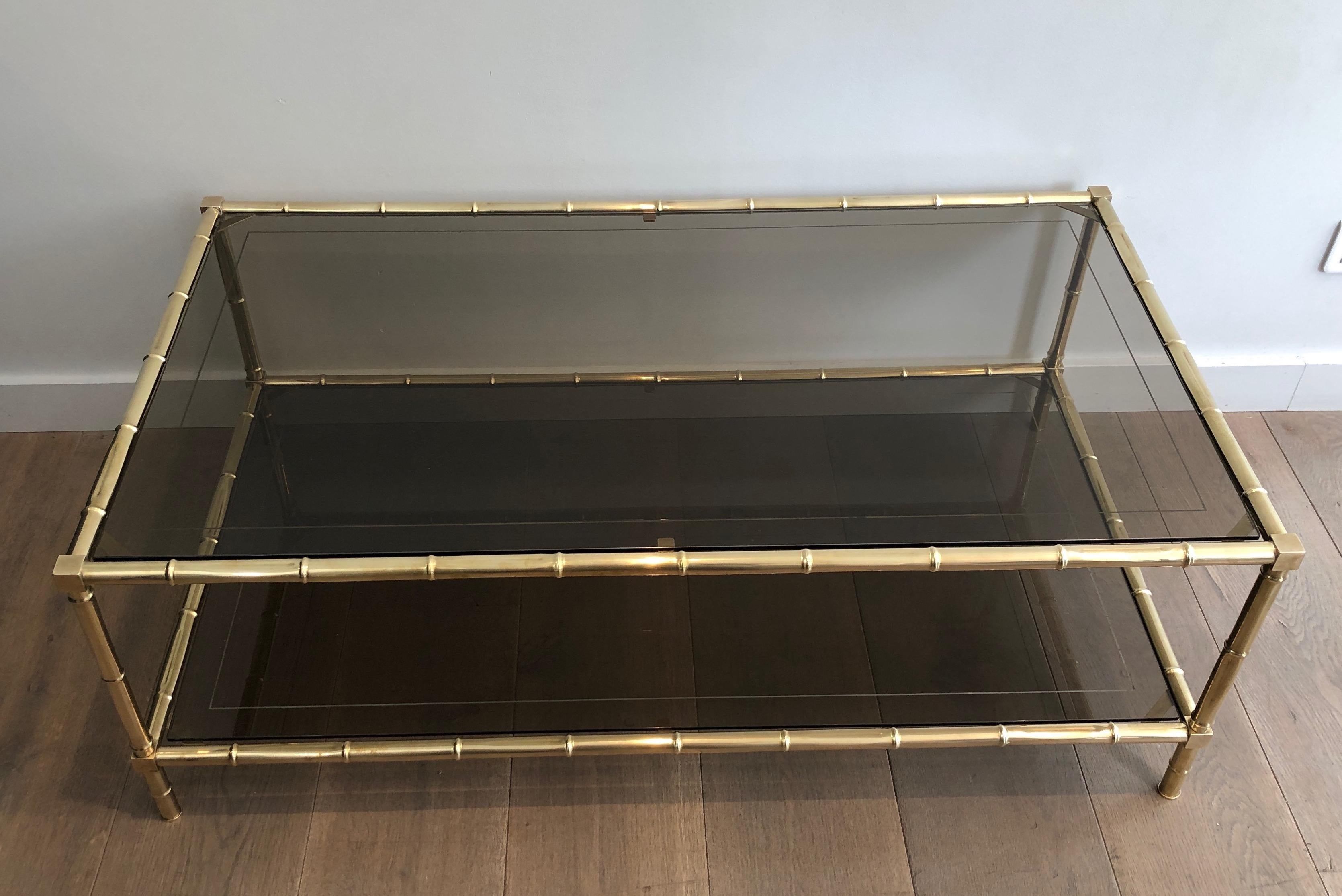 Faux-Bamboo Brass Coffee Table Attributed to Jacques Adnet, French, circa 1970 6