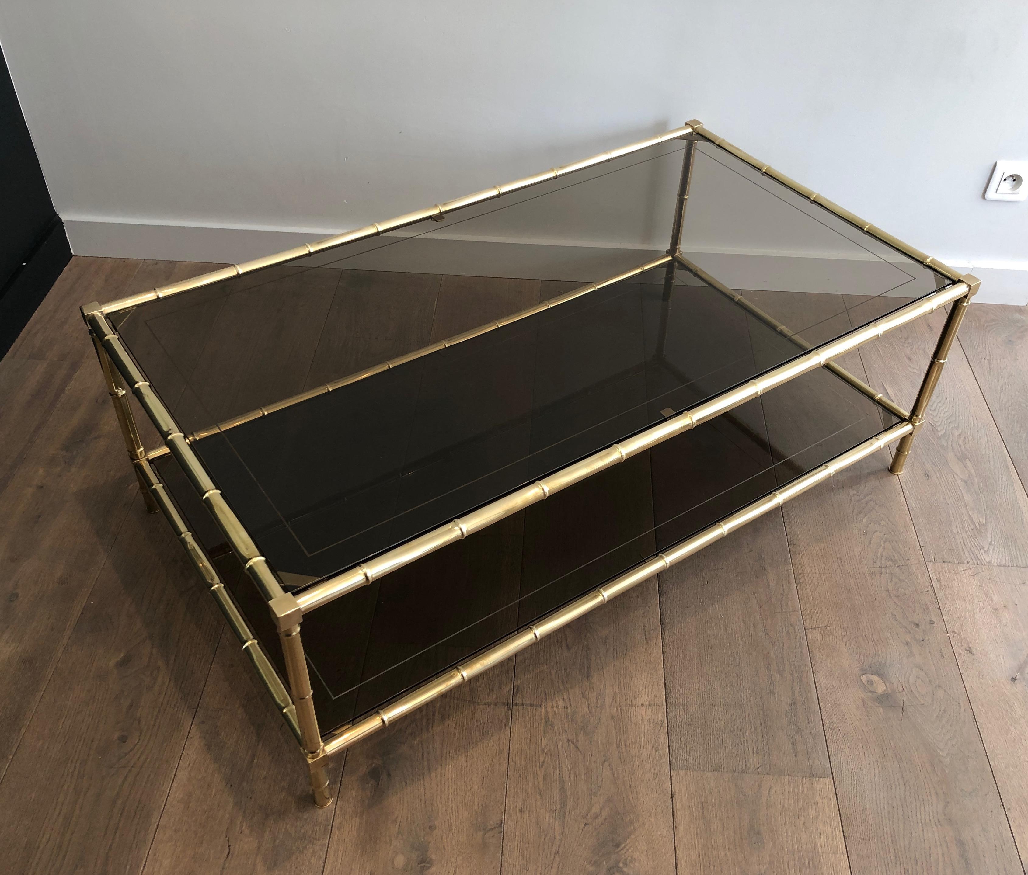 Faux-Bamboo Brass Coffee Table Attributed to Jacques Adnet, French, circa 1970 7