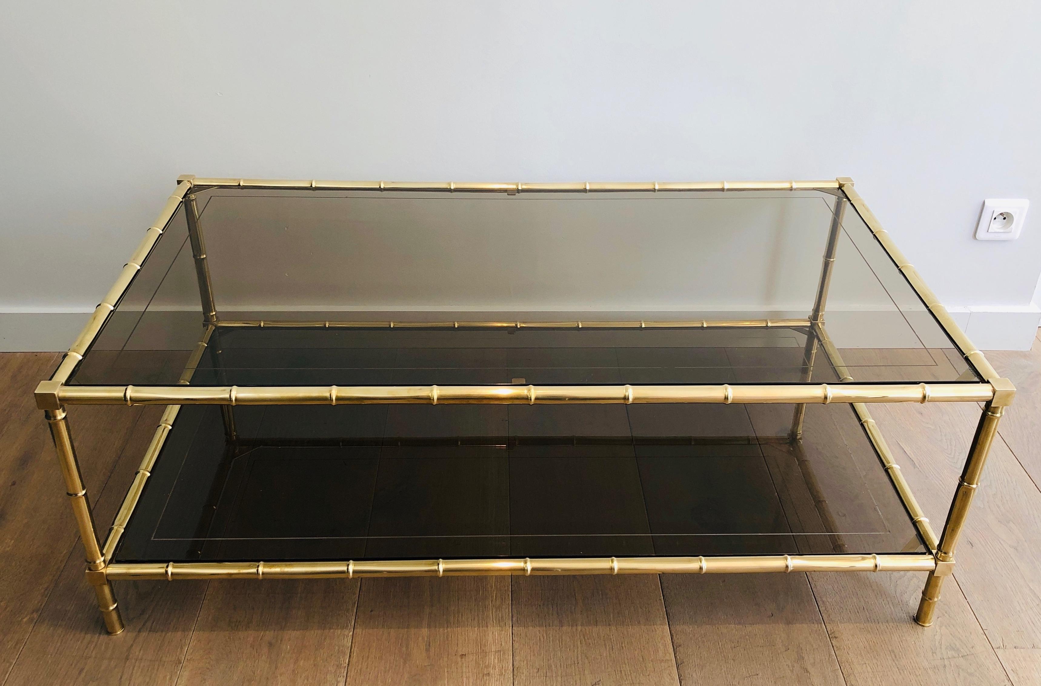 Faux-Bamboo Brass Coffee Table Attributed to Jacques Adnet, French, circa 1970 14