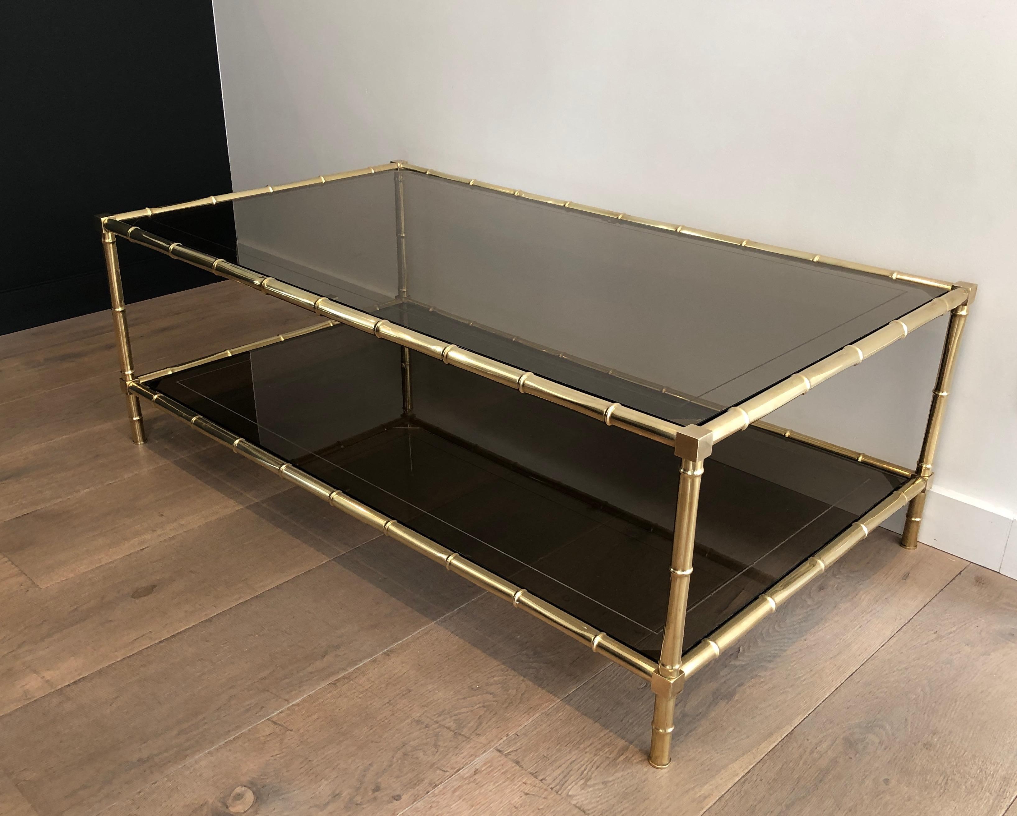 Mid-Century Modern Faux-Bamboo Brass Coffee Table Attributed to Jacques Adnet, French, circa 1970