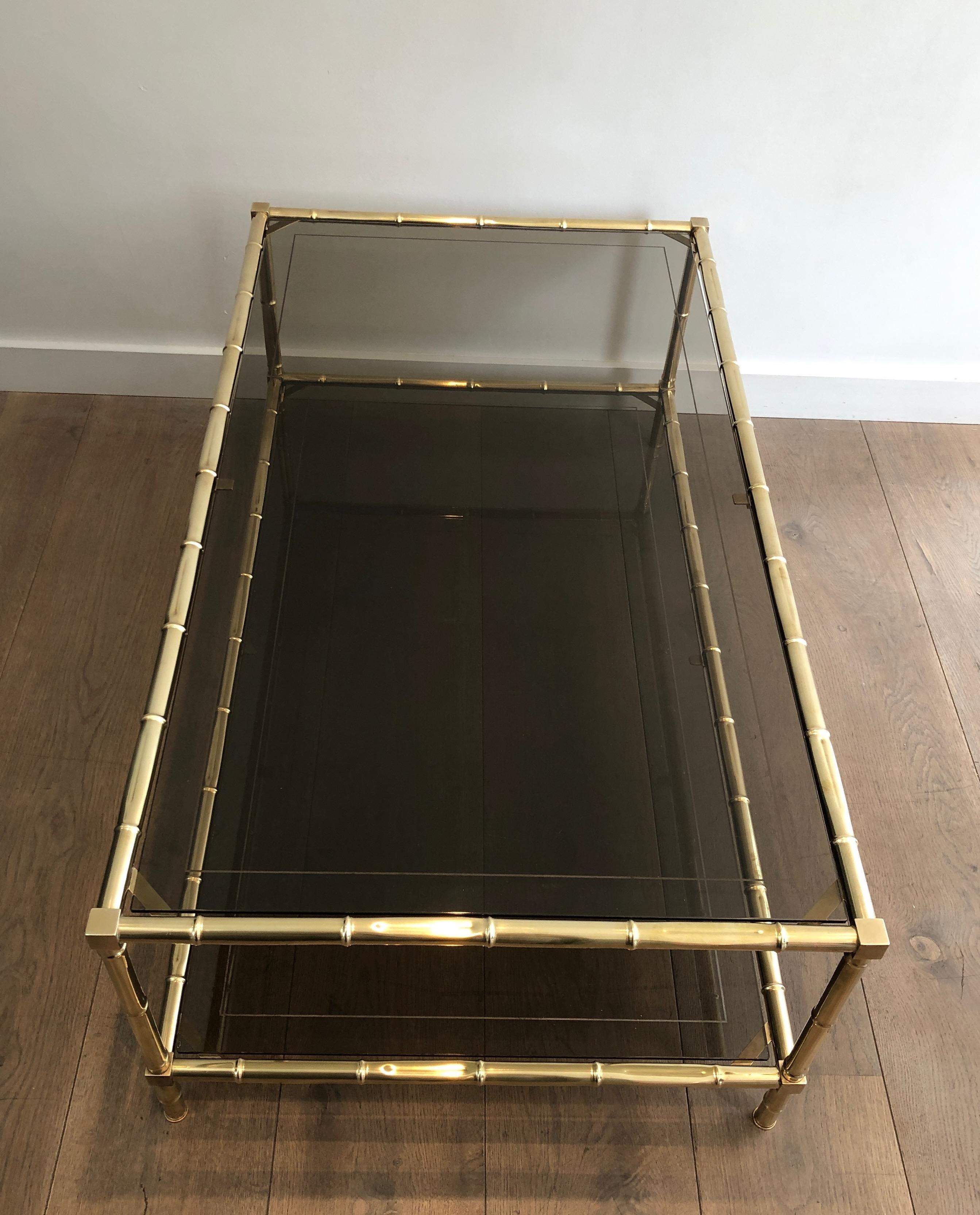 Bronzed Faux-Bamboo Brass Coffee Table Attributed to Jacques Adnet, French, circa 1970