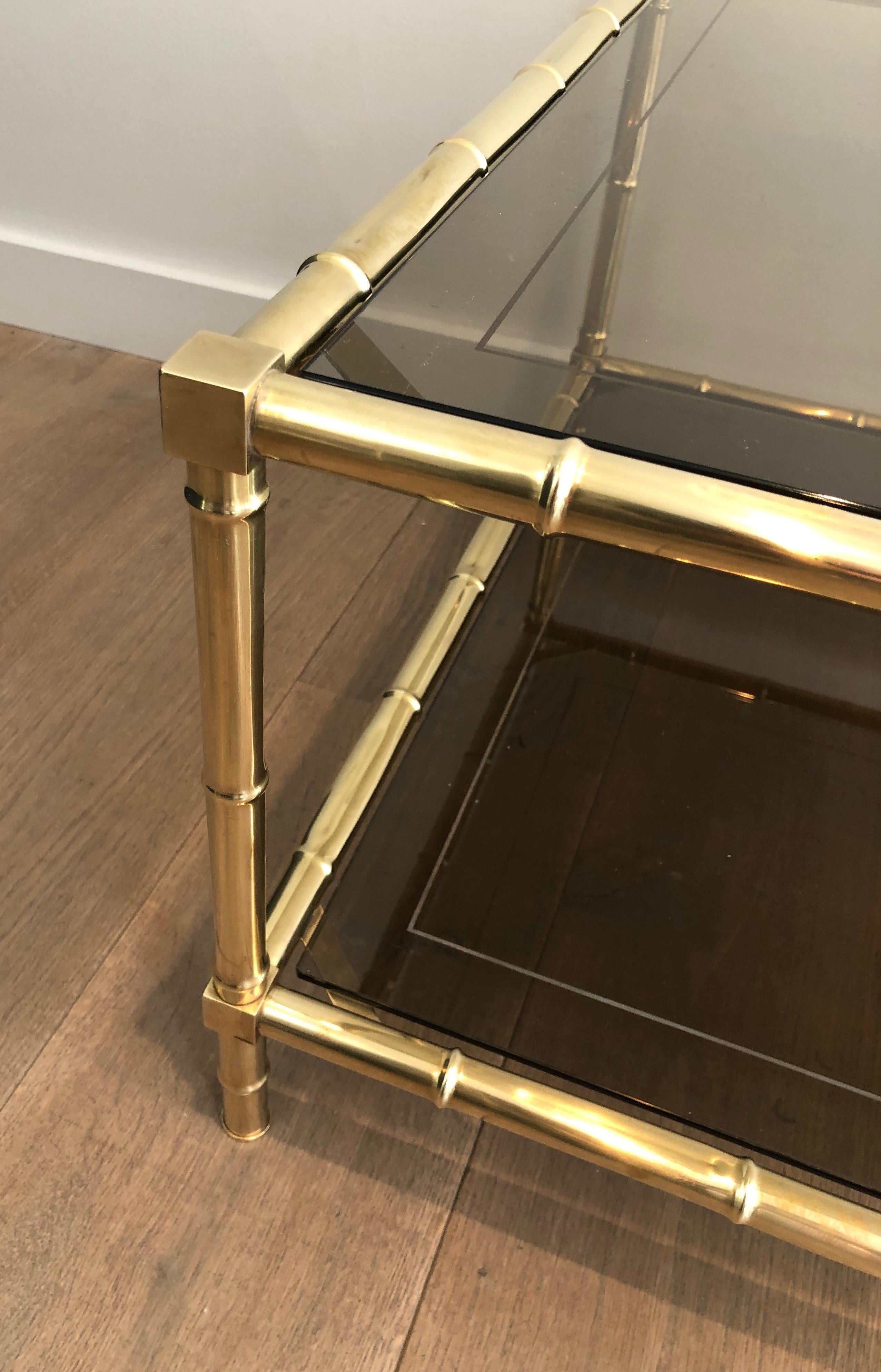 Faux-Bamboo Brass Coffee Table Attributed to Jacques Adnet, French, circa 1970 In Good Condition In Marcq-en-Barœul, Hauts-de-France