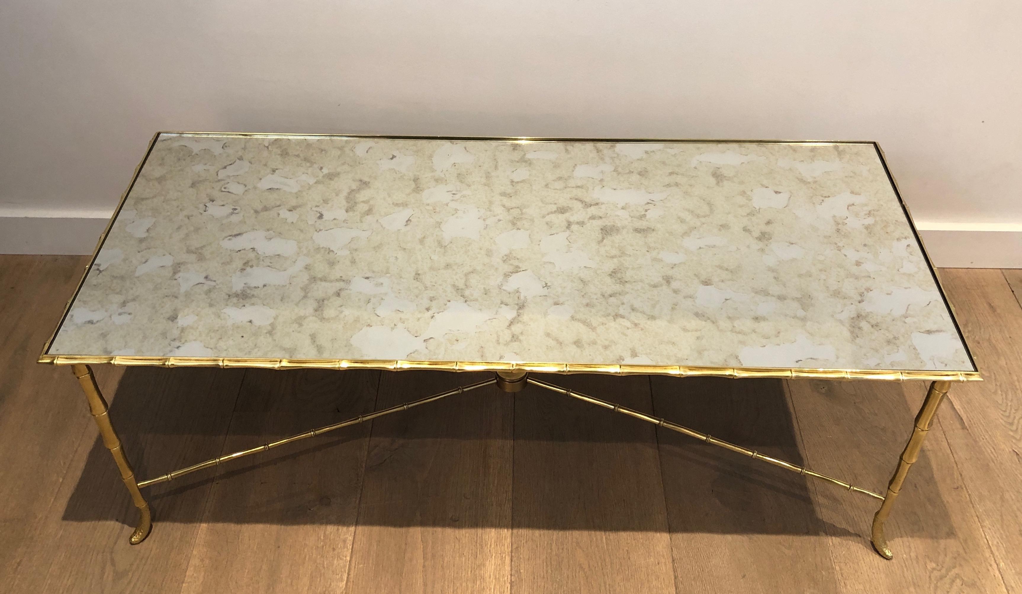 French Faux-Bamboo Brass Coffee Table by Maison Baguès