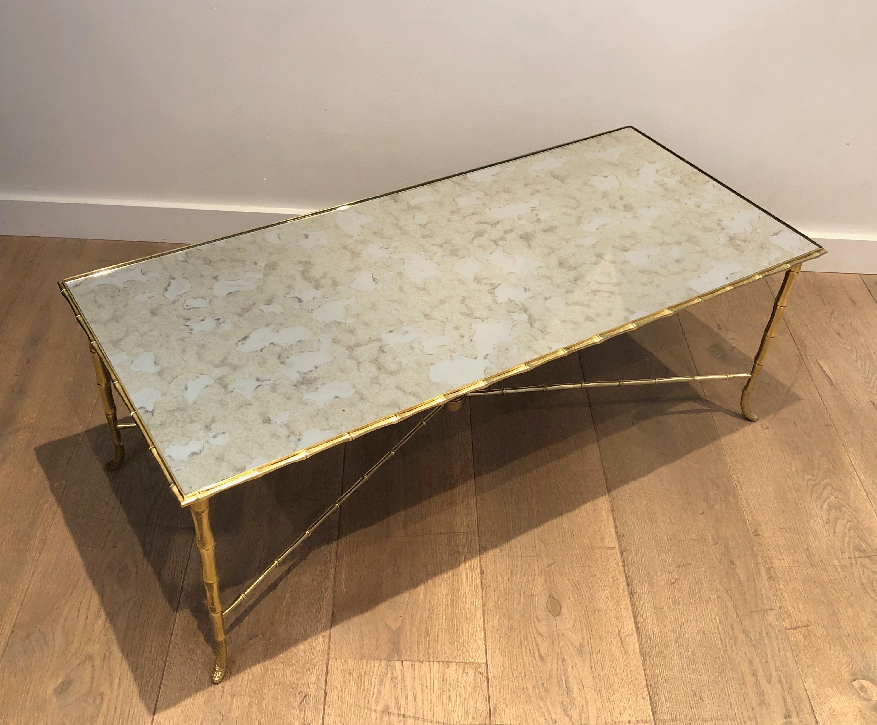 Faux-Bamboo Brass Coffee Table by Maison Baguès In Good Condition In Marcq-en-Barœul, Hauts-de-France