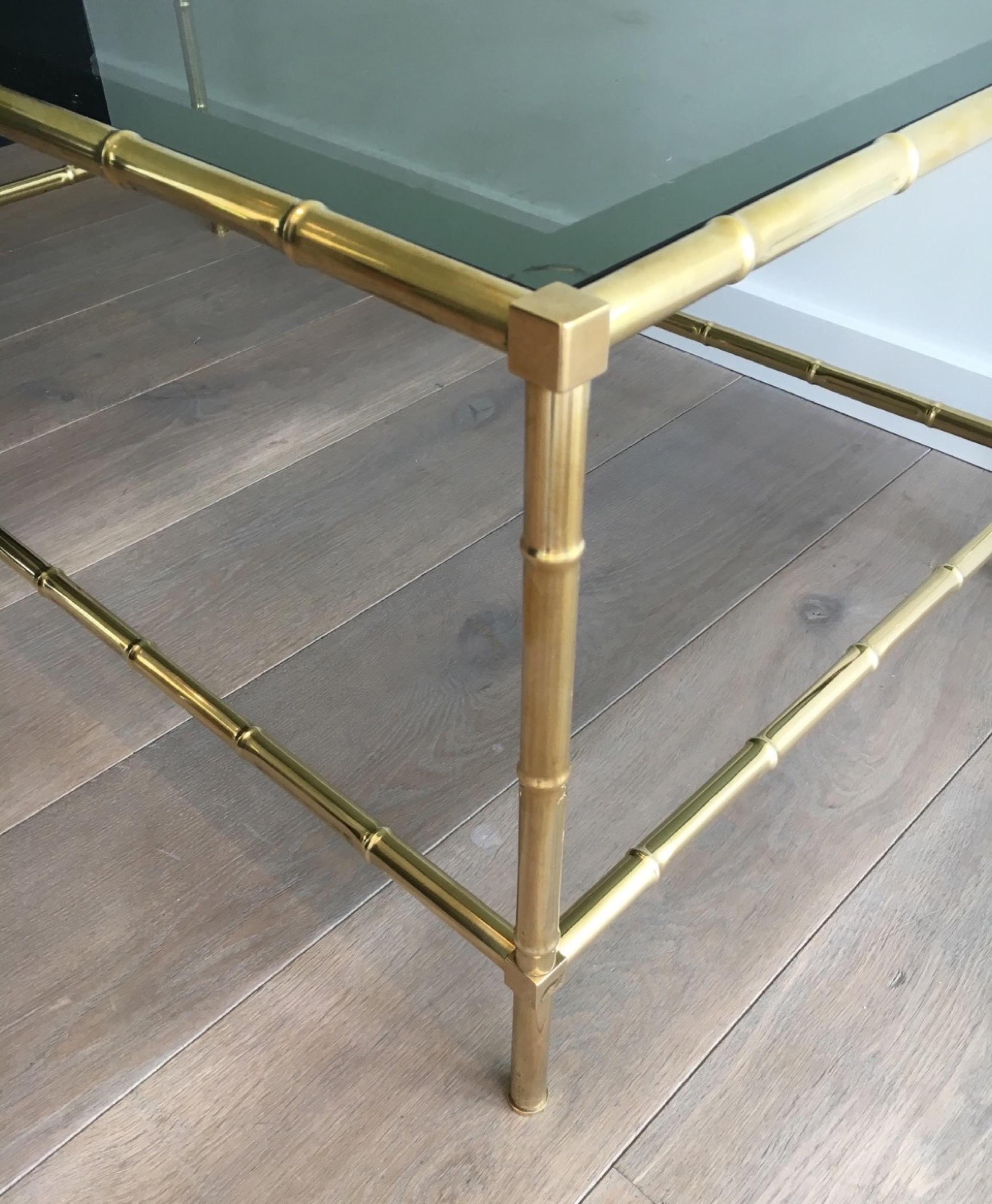 Mid-Century Modern Large Faux-Bamboo Brass Coffee Table in the Style of Jacques Adnet. Circa 1970.