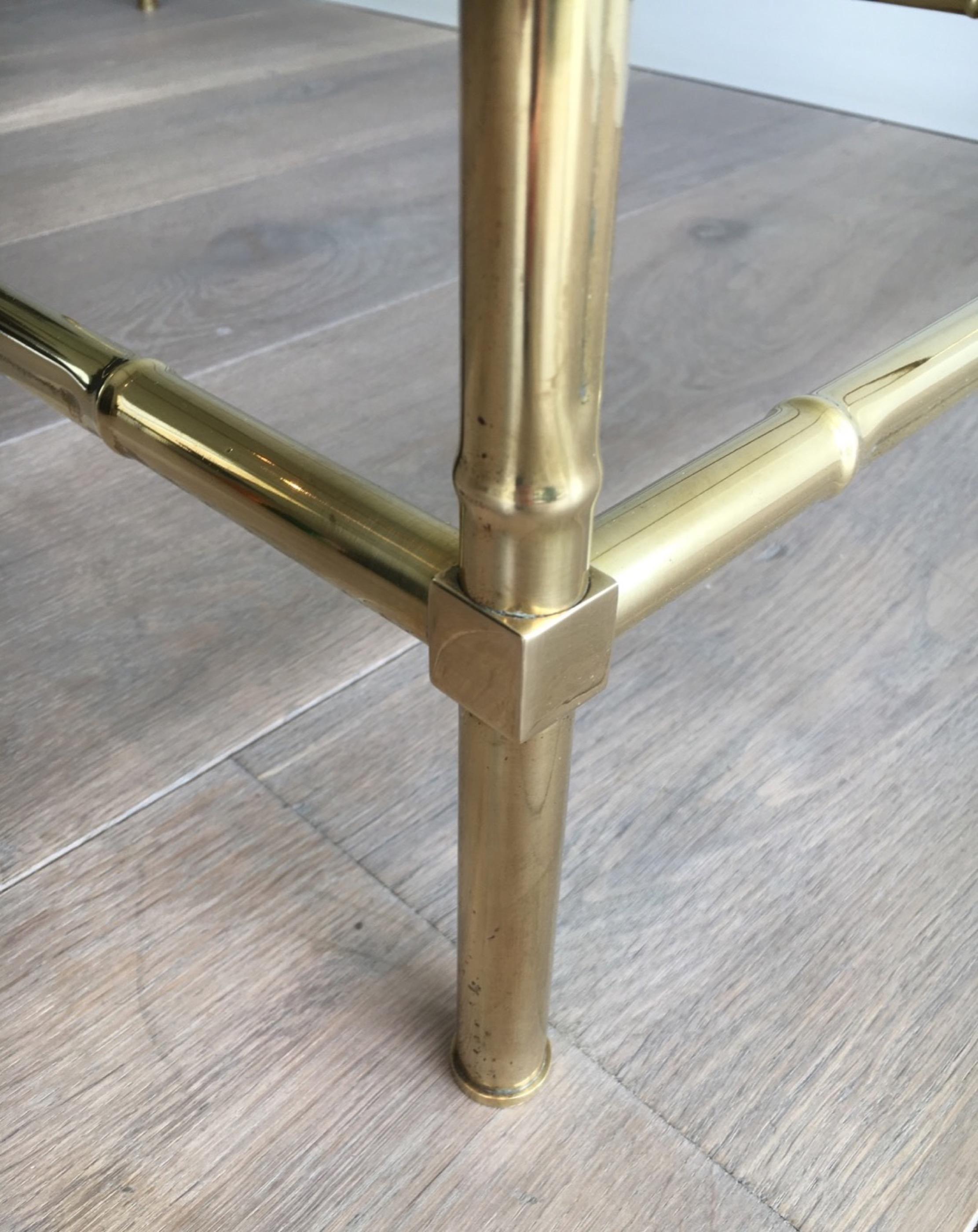 French Large Faux-Bamboo Brass Coffee Table in the Style of Jacques Adnet. Circa 1970.