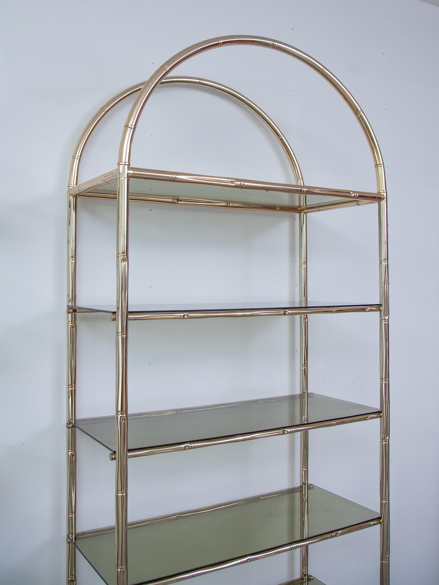 Late 20th Century Faux Bamboo Brass Etagere Maison Jansen For Sale