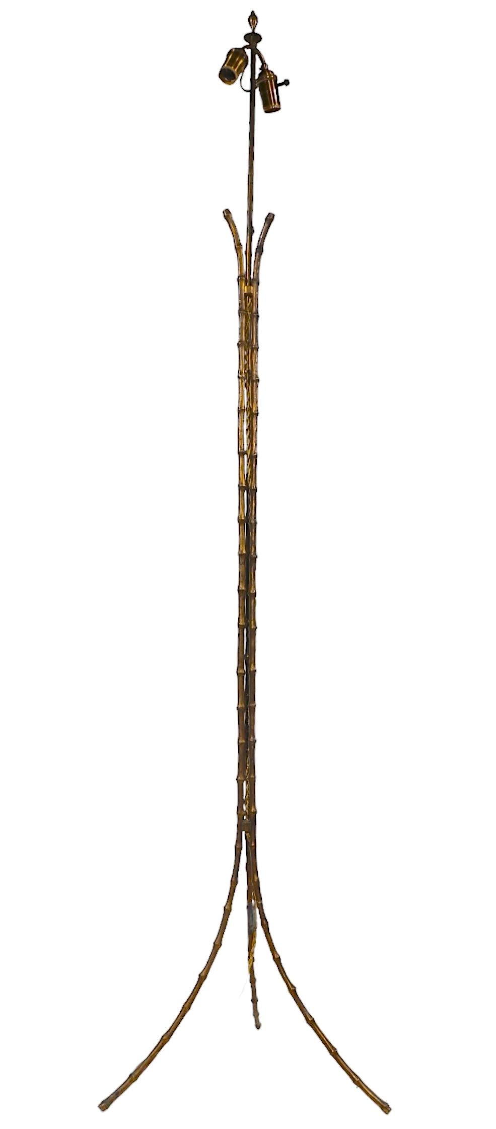 Faux Bamboo Brass Floor Lamp att. to Maison Bagues Made in France c.1960's For Sale 6