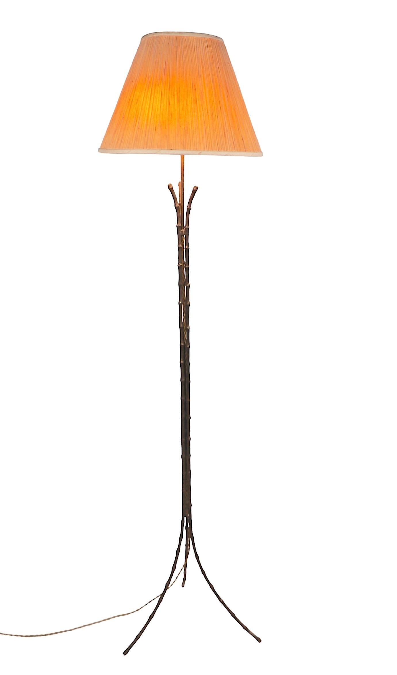 Hollywood Regency Faux Bamboo Brass Floor Lamp att. to Maison Bagues Made in France c.1960's For Sale