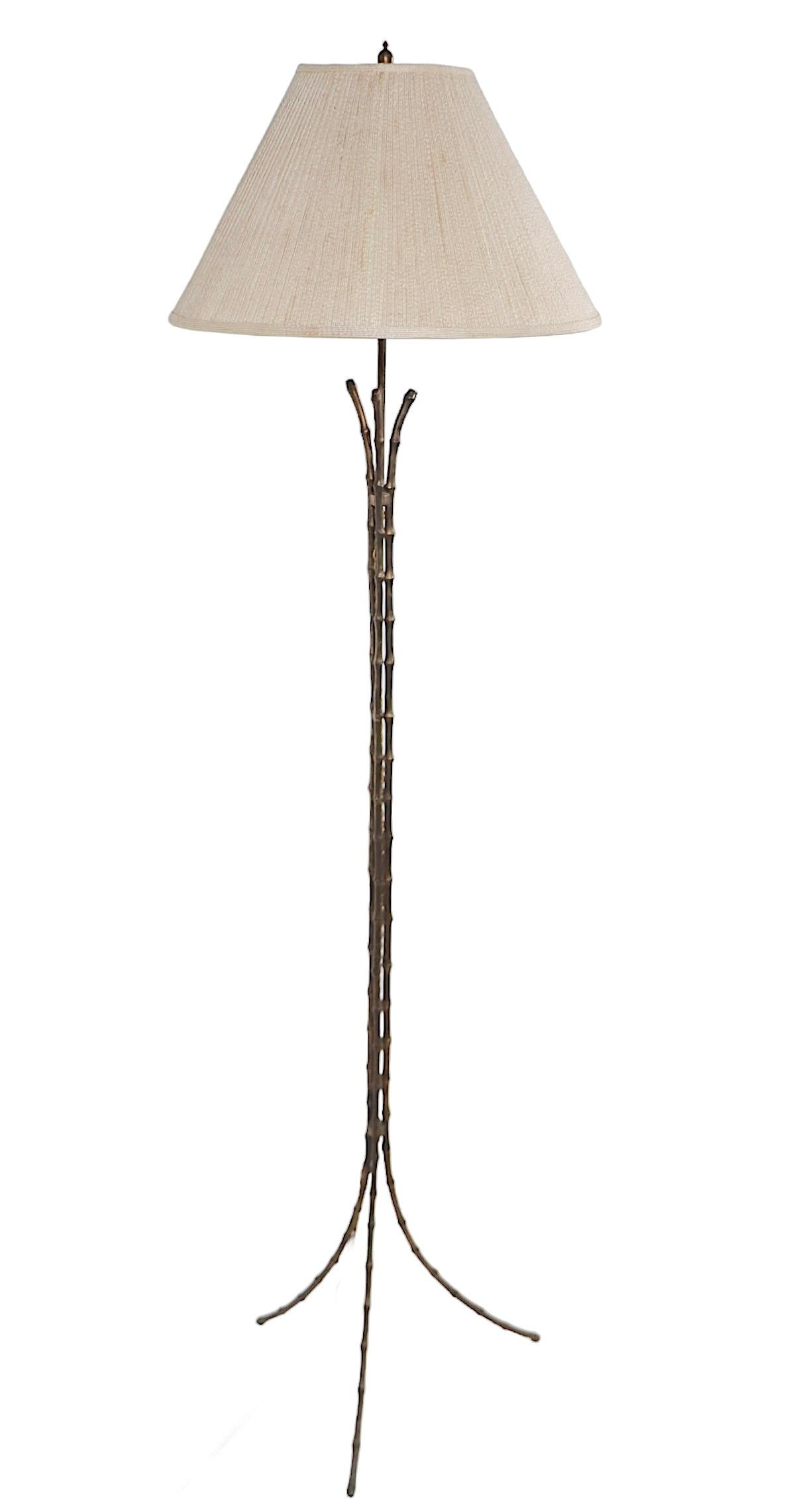 French Faux Bamboo Brass Floor Lamp att. to Maison Bagues Made in France c.1960's For Sale
