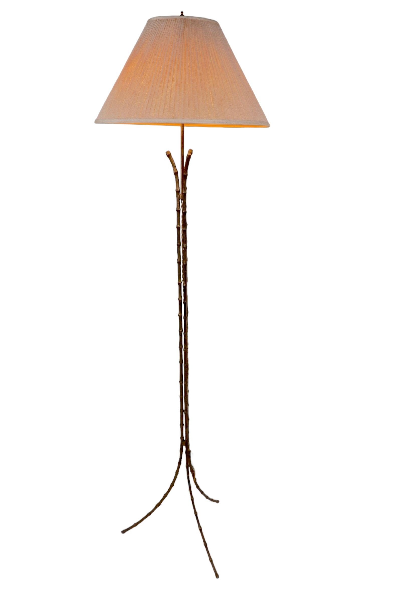20th Century Faux Bamboo Brass Floor Lamp att. to Maison Bagues Made in France c.1960's For Sale