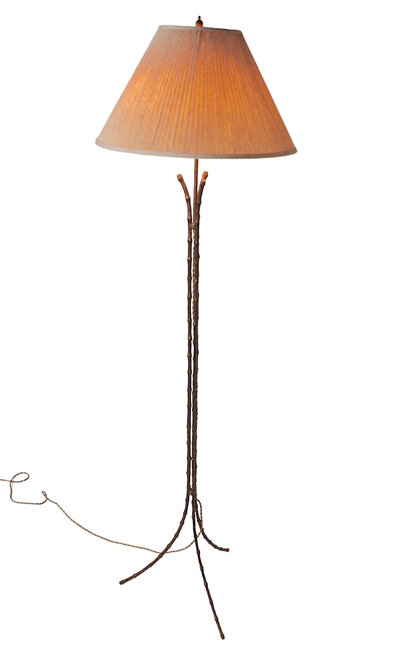 Faux Bamboo Brass Floor Lamp att. to Maison Bagues Made in France c.1960's For Sale 2
