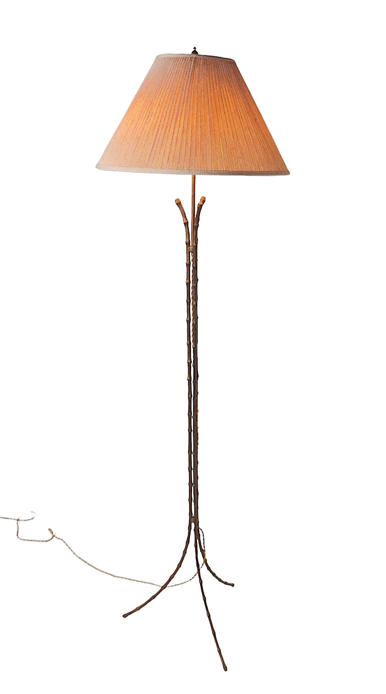 Faux Bamboo Brass Floor Lamp att. to Maison Bagues Made in France c.1960's For Sale 3