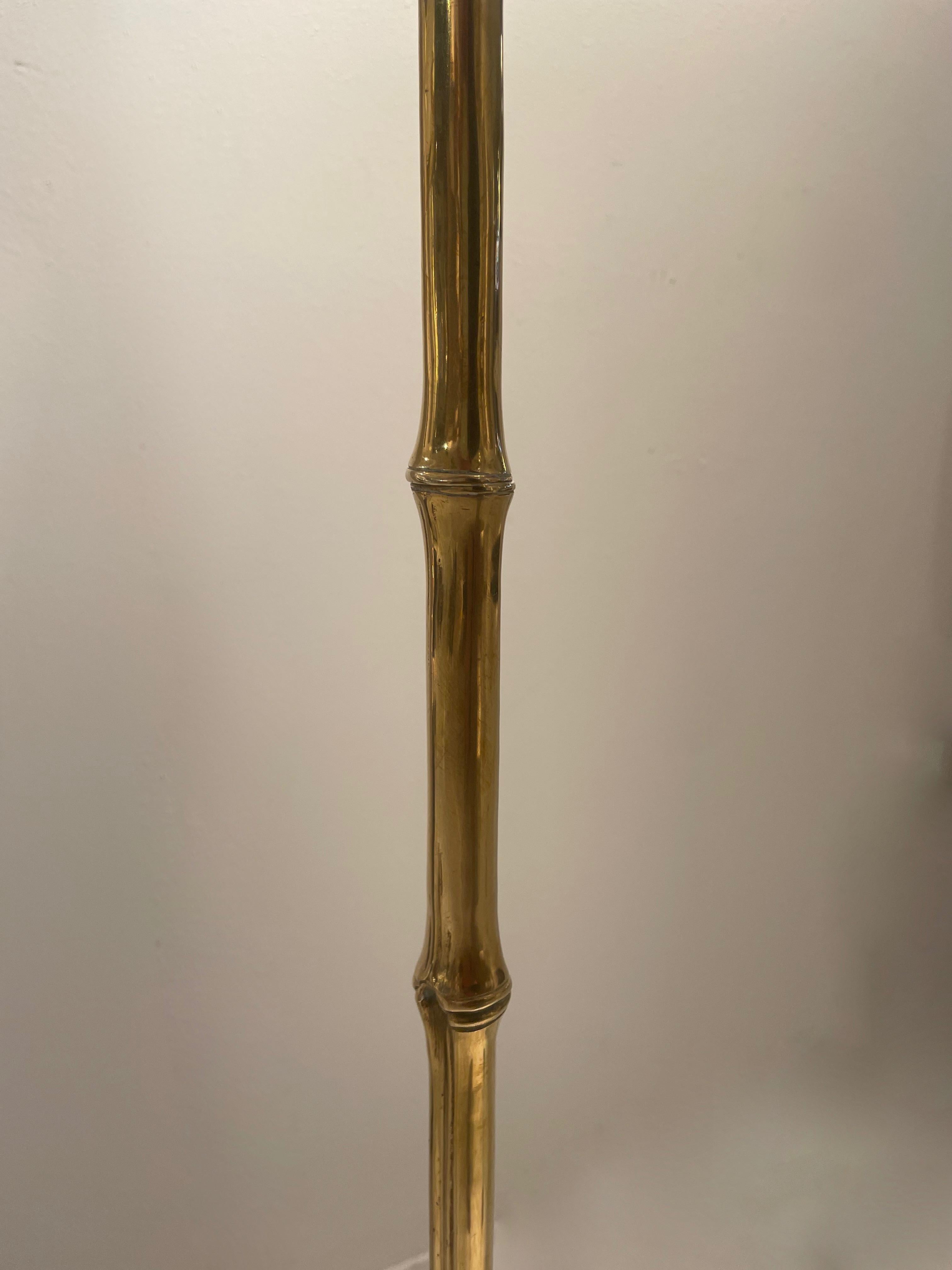 Anodized Faux Bamboo Brass Floor Lamp with A Lotus Flower on Top by Maison Baguès, France For Sale