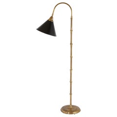 Faux Bamboo Brass Floor Lamp with Adjustable Black Metal Shade
