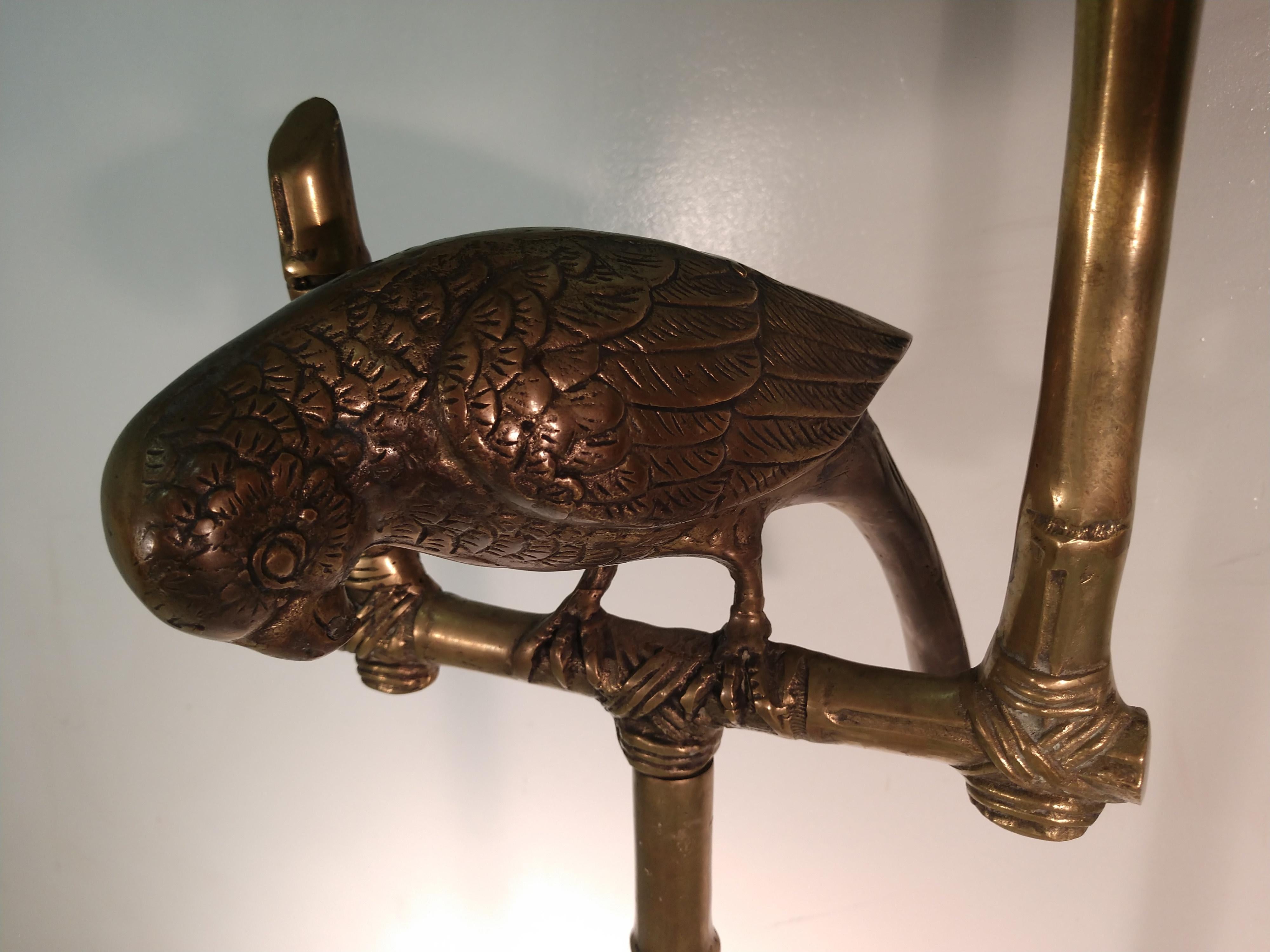 Mid Century Faux Bamboo Brass Floor Lamp by Frederic Cooper with Cast Brass Bird For Sale 3