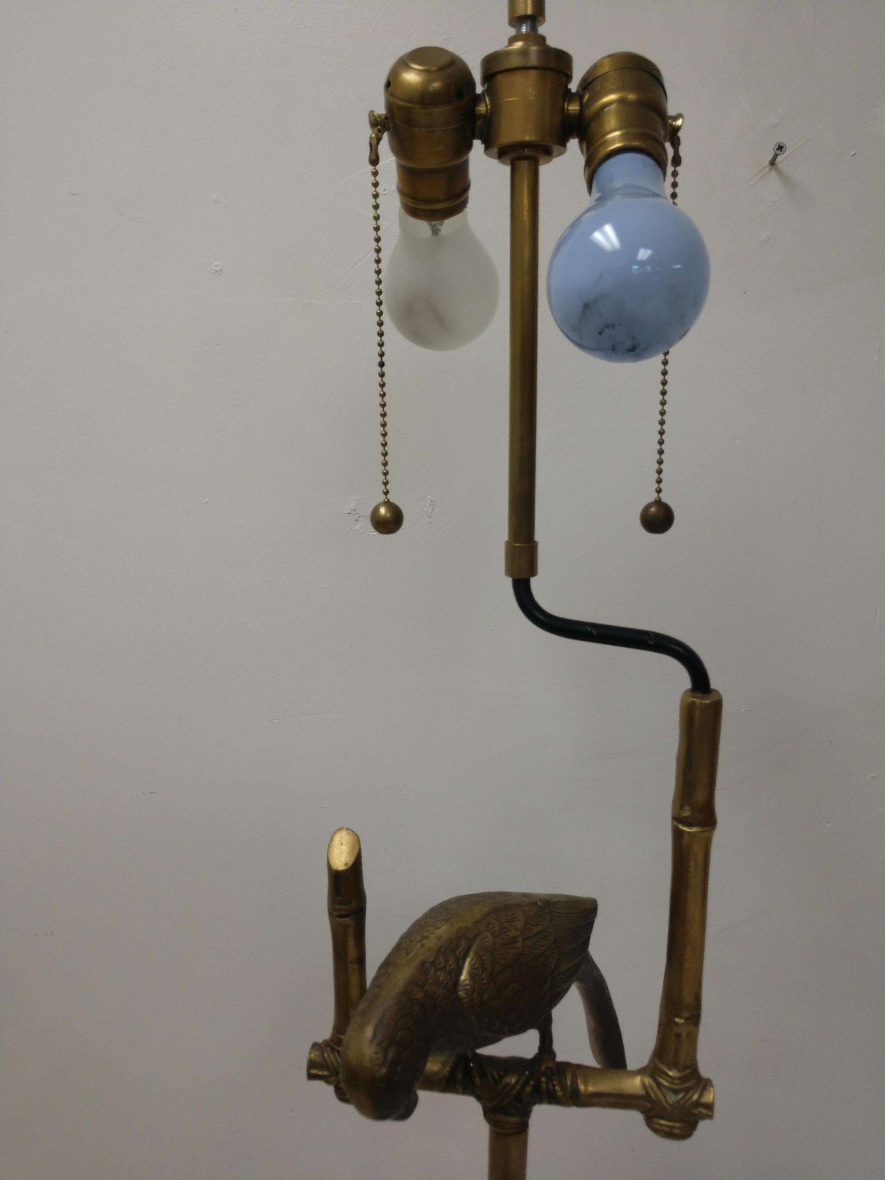 Mid Century Faux Bamboo Brass Floor Lamp by Frederic Cooper with Cast Brass Bird For Sale 1