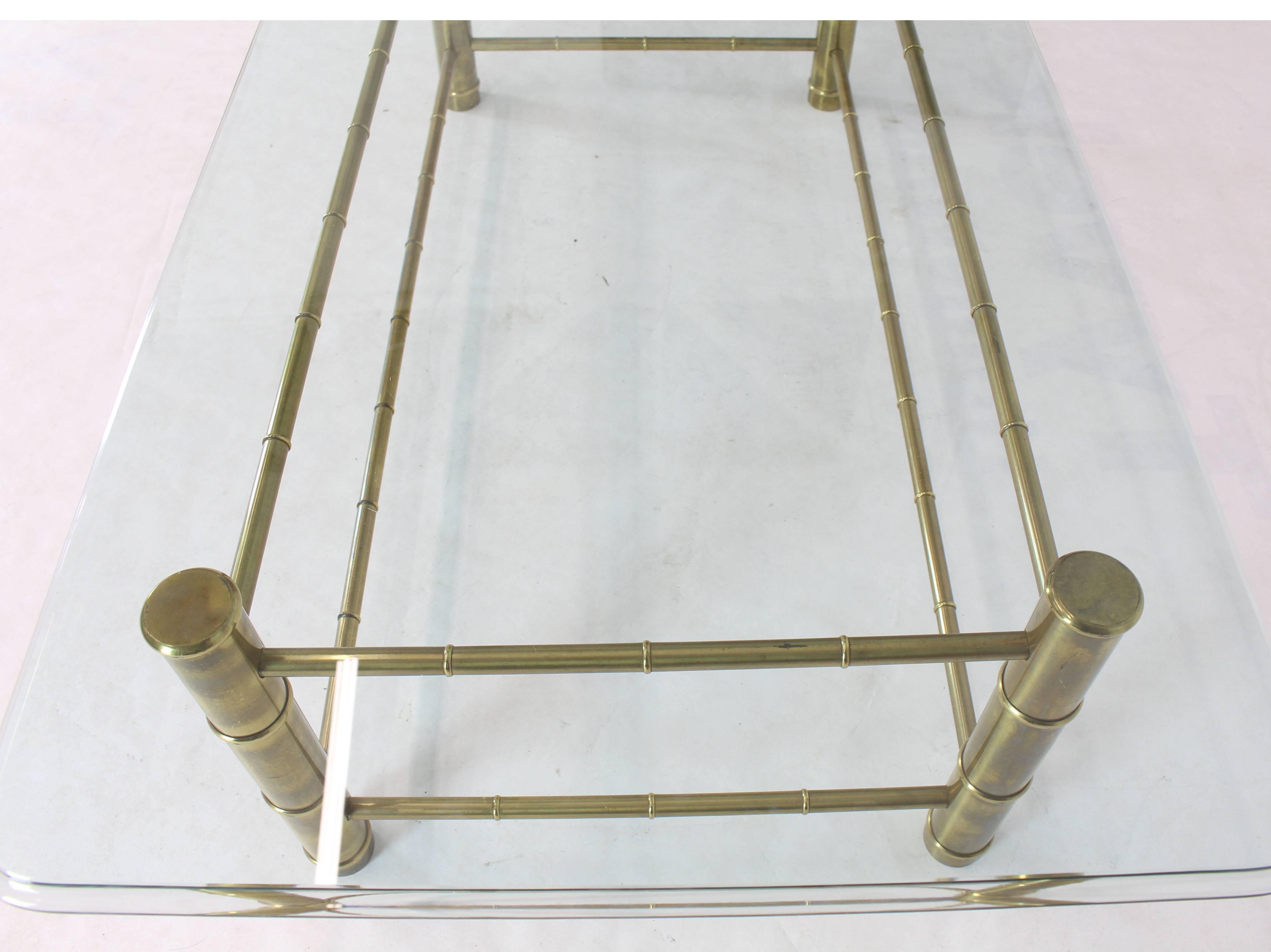 Faux Bamboo Brass and Glass Rectangular Coffee Table For Sale 3