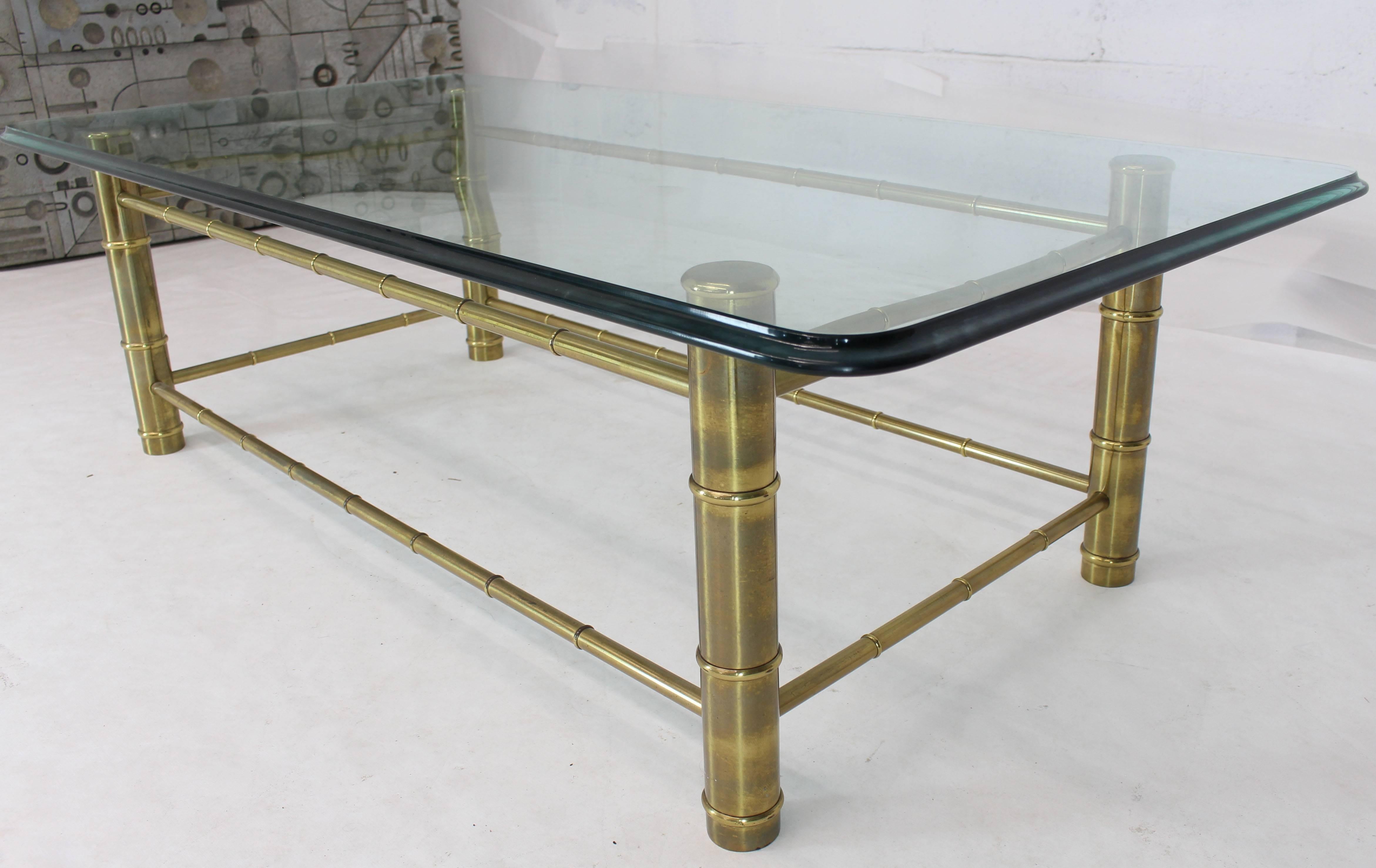 American Faux Bamboo Brass and Glass Rectangular Coffee Table For Sale