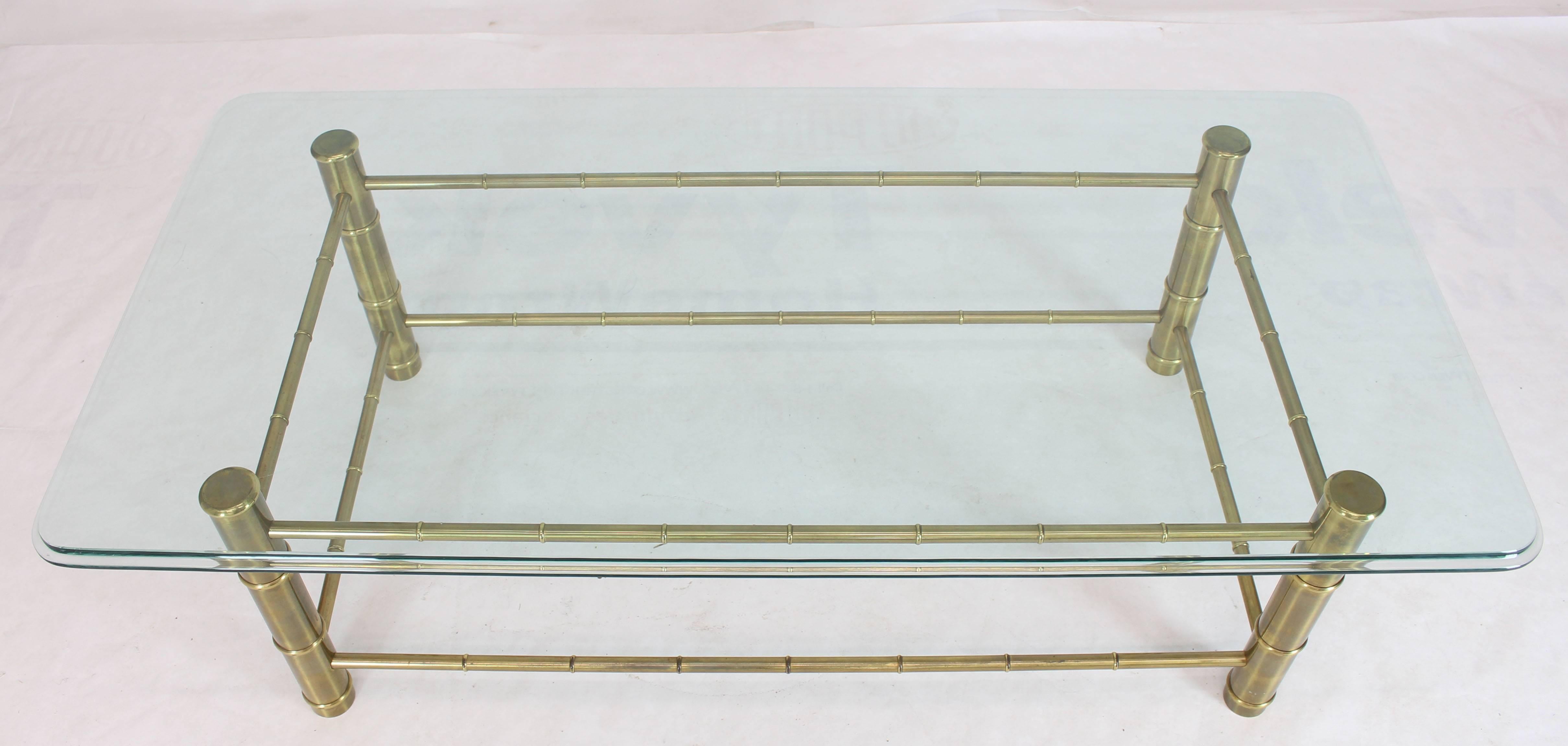 Faux Bamboo Brass and Glass Rectangular Coffee Table In Excellent Condition For Sale In Rockaway, NJ