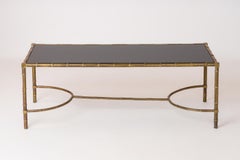 Tavolino da caffè in ottone e legno laccato in finto bambù - Francia anni '60