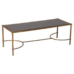 Table basse en faux bambou avec plateau en laiton et Wood Wood laqué - France 1960's