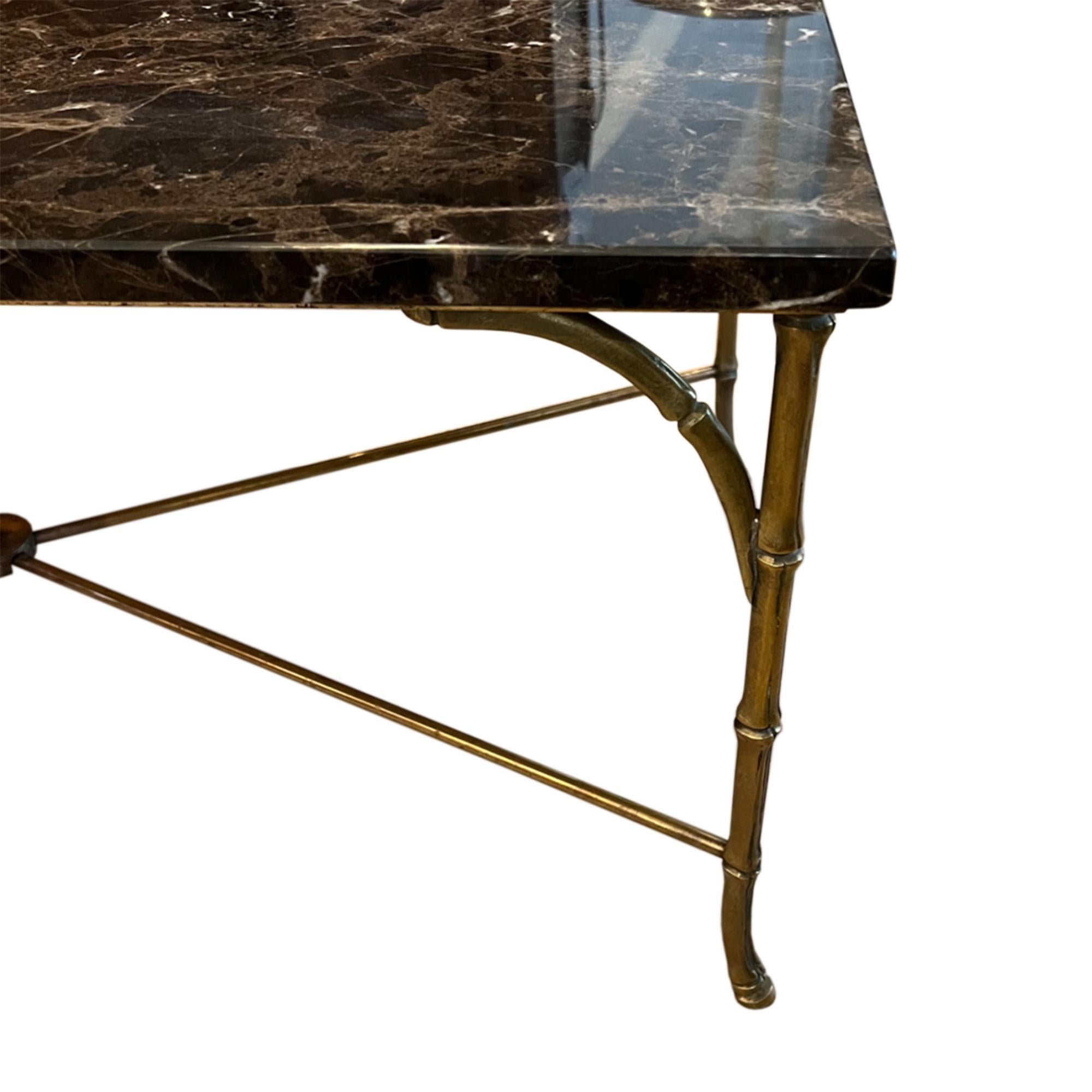 Mid-20th Century Faux Bamboo Brass Mid Century Coffee Table With Marble Top For Sale