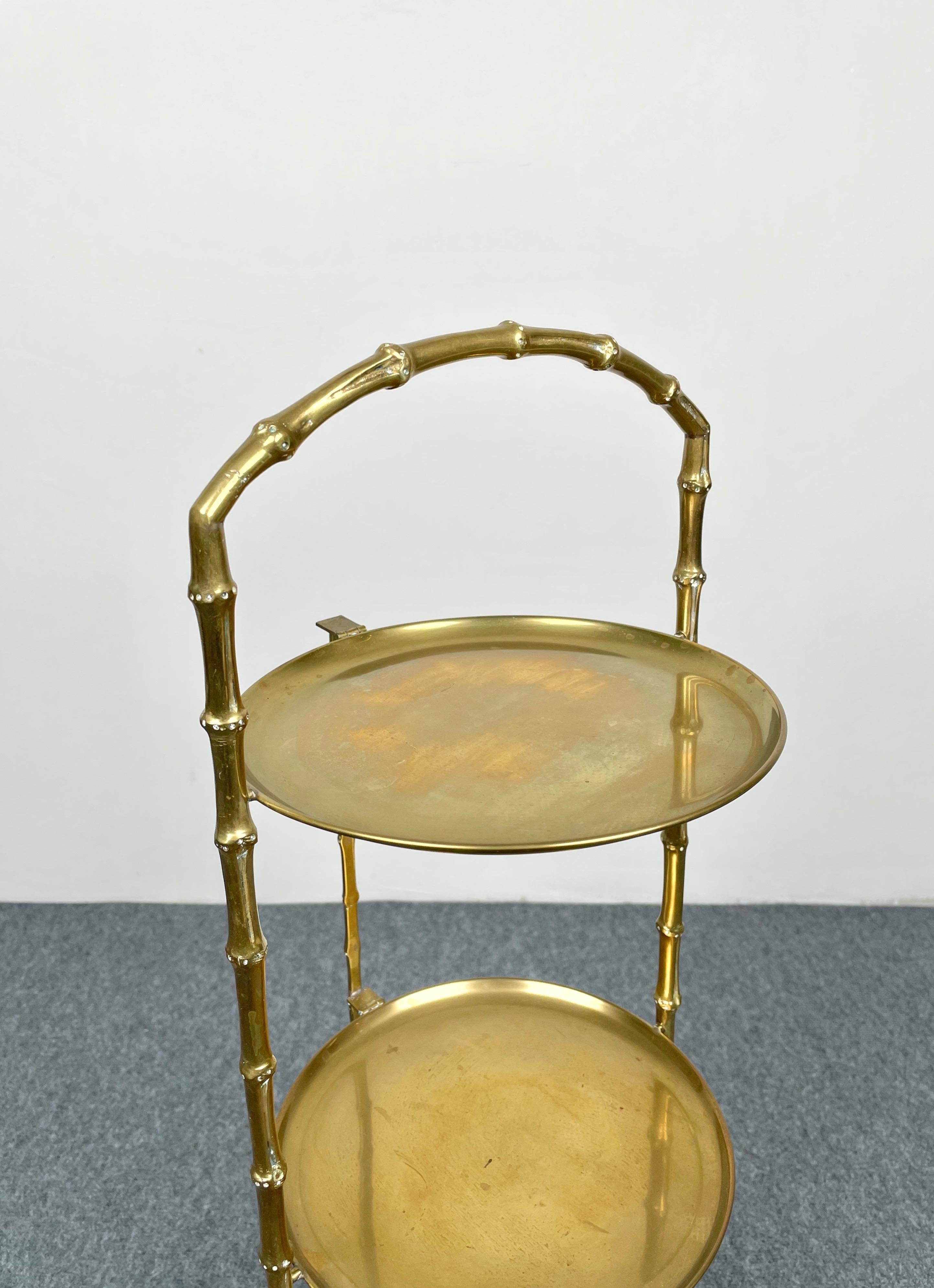Faux Bamboo Brass Serving Tray Table by Maison Baguès, France 1950s 3
