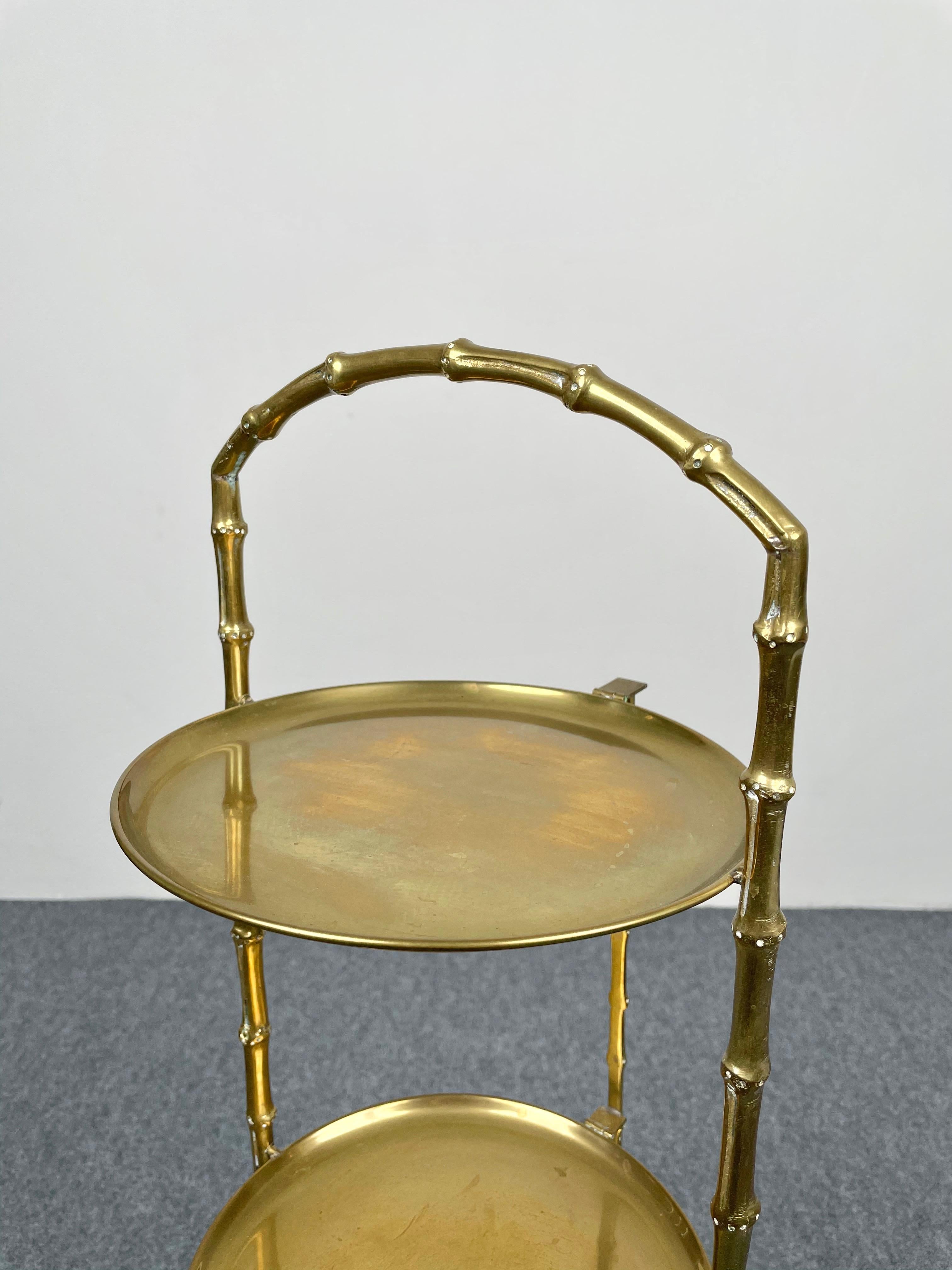 Faux Bamboo Brass Serving Tray Table by Maison Baguès, France 1950s 4