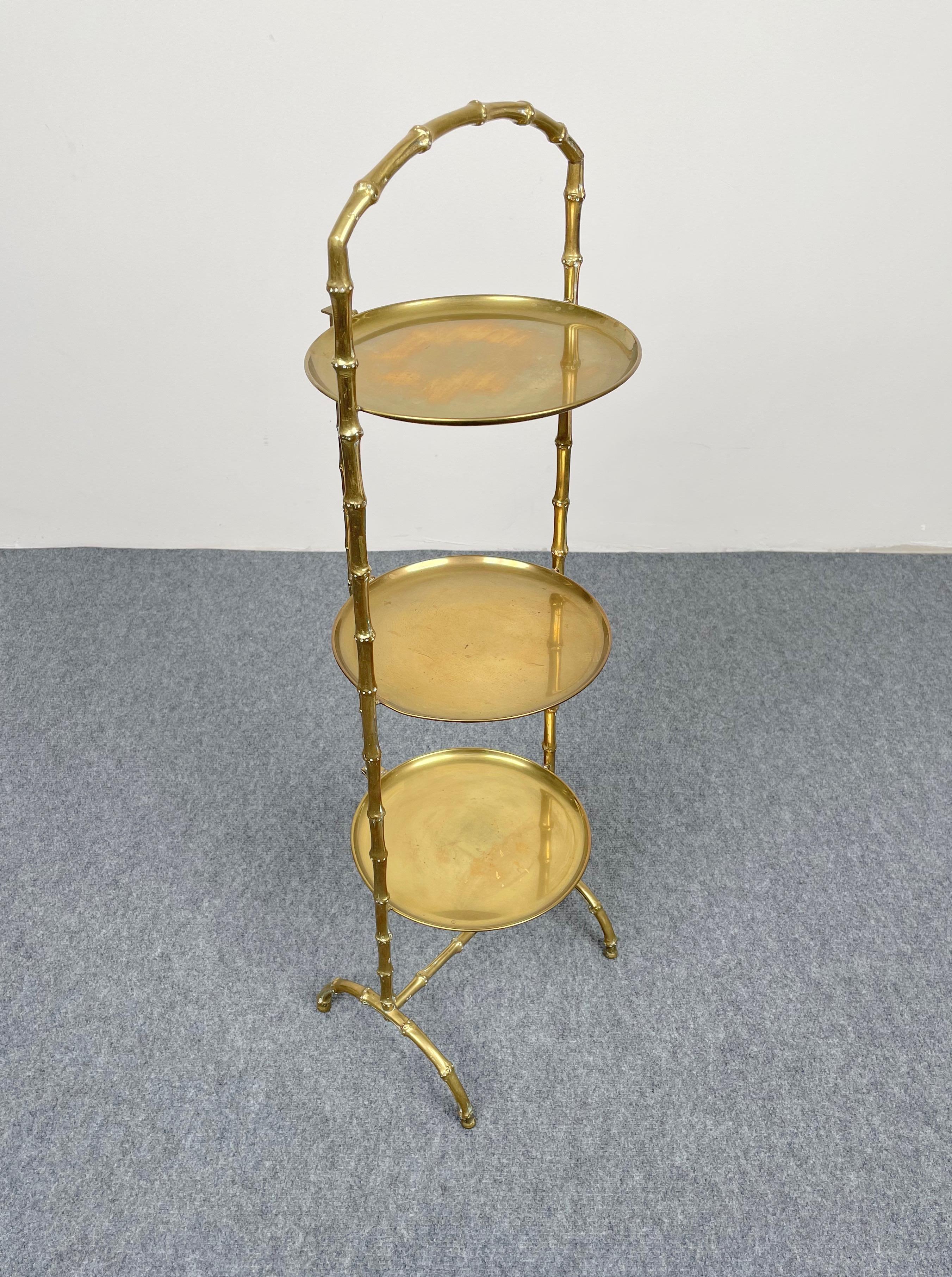 Mid-Century Modern Faux Bamboo Brass Serving Tray Table by Maison Baguès, France 1950s