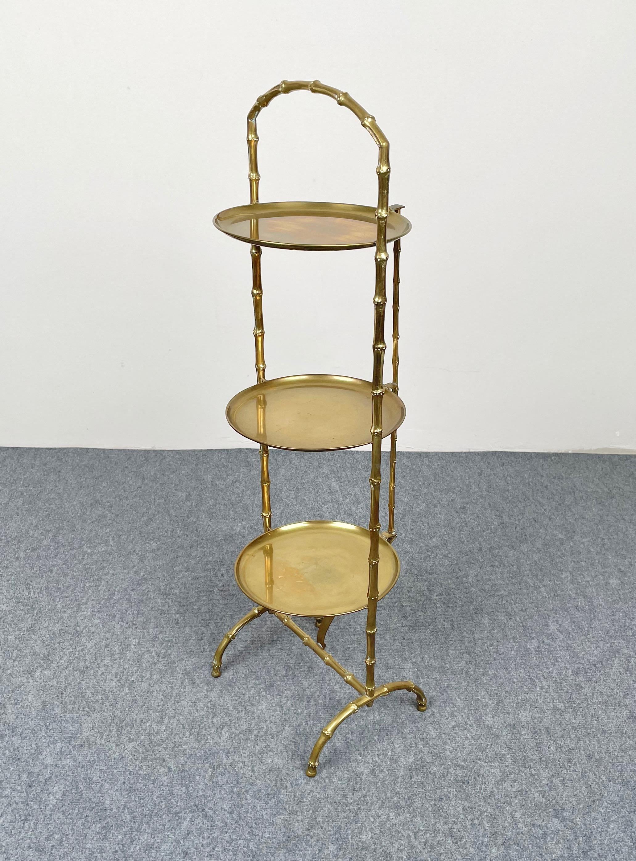 French Faux Bamboo Brass Serving Tray Table by Maison Baguès, France 1950s