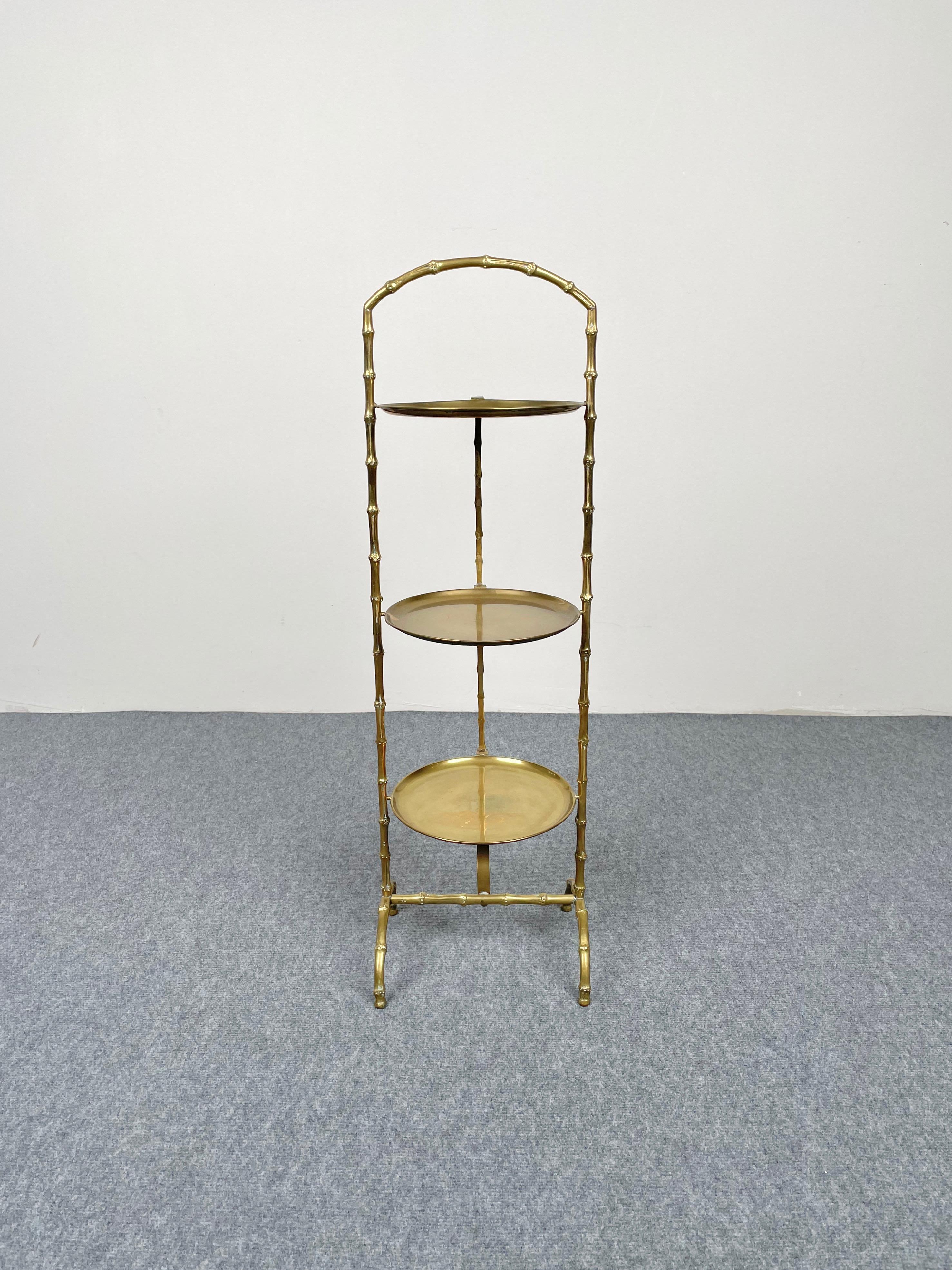 Faux Bamboo Brass Serving Tray Table by Maison Baguès, France 1950s In Good Condition In Rome, IT