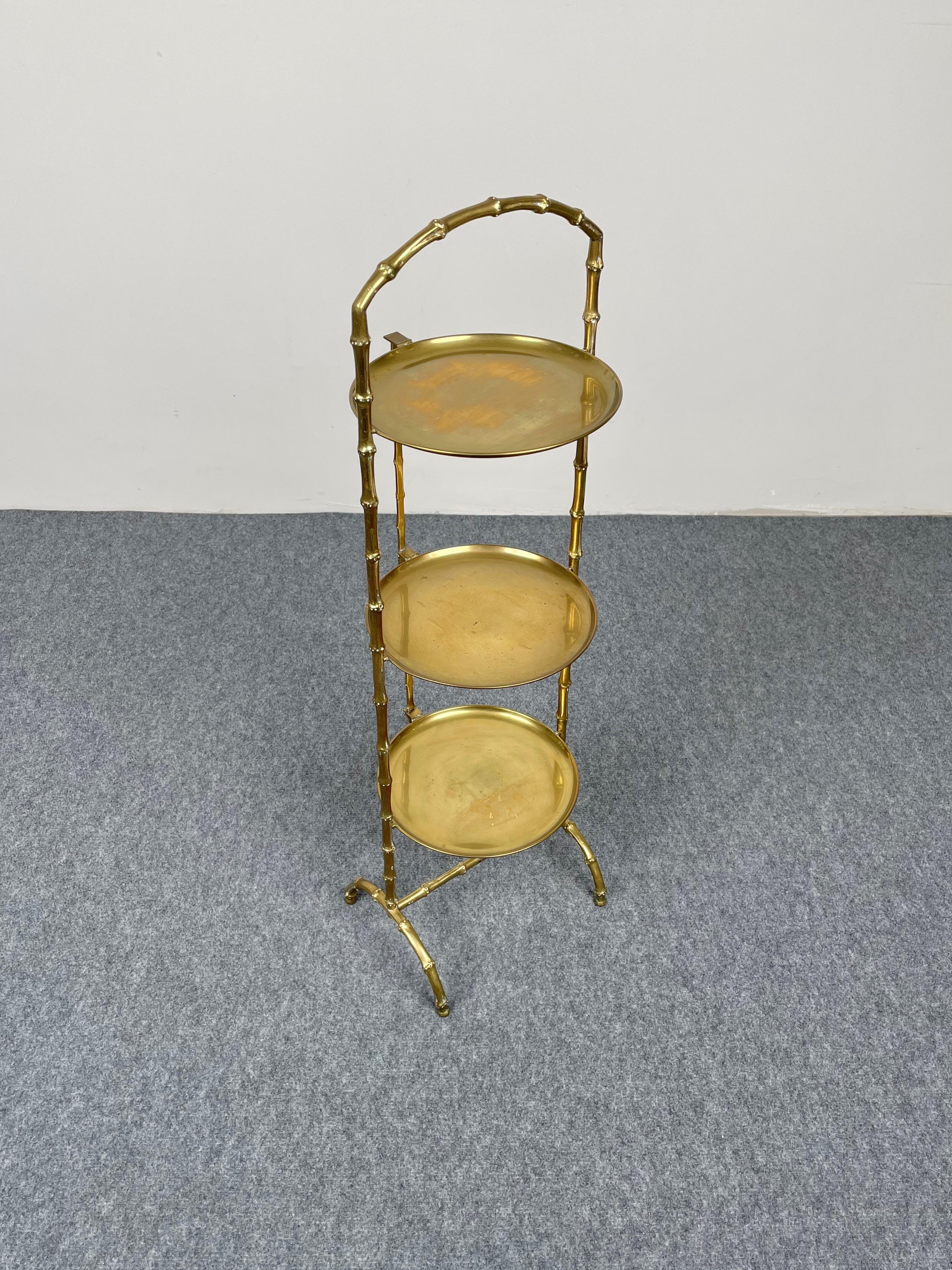 Mid-20th Century Faux Bamboo Brass Serving Tray Table by Maison Baguès, France 1950s